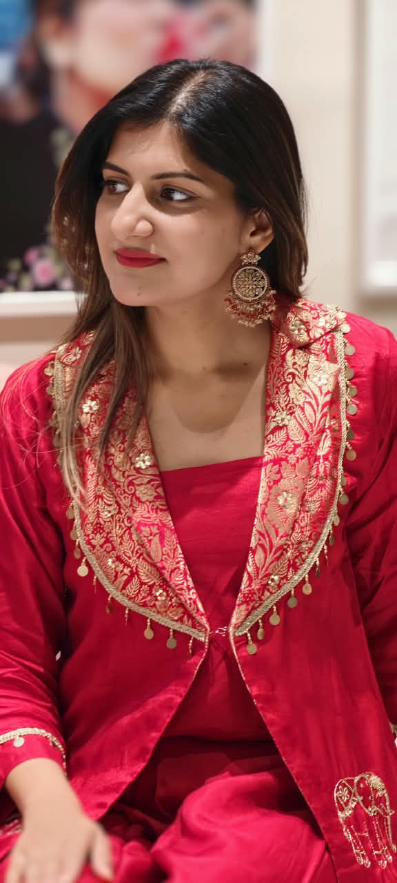 Brocade Flap Coin Tassels Collar With Intricate Elephant Embroidery Bright Co-Ord Set- 16601
