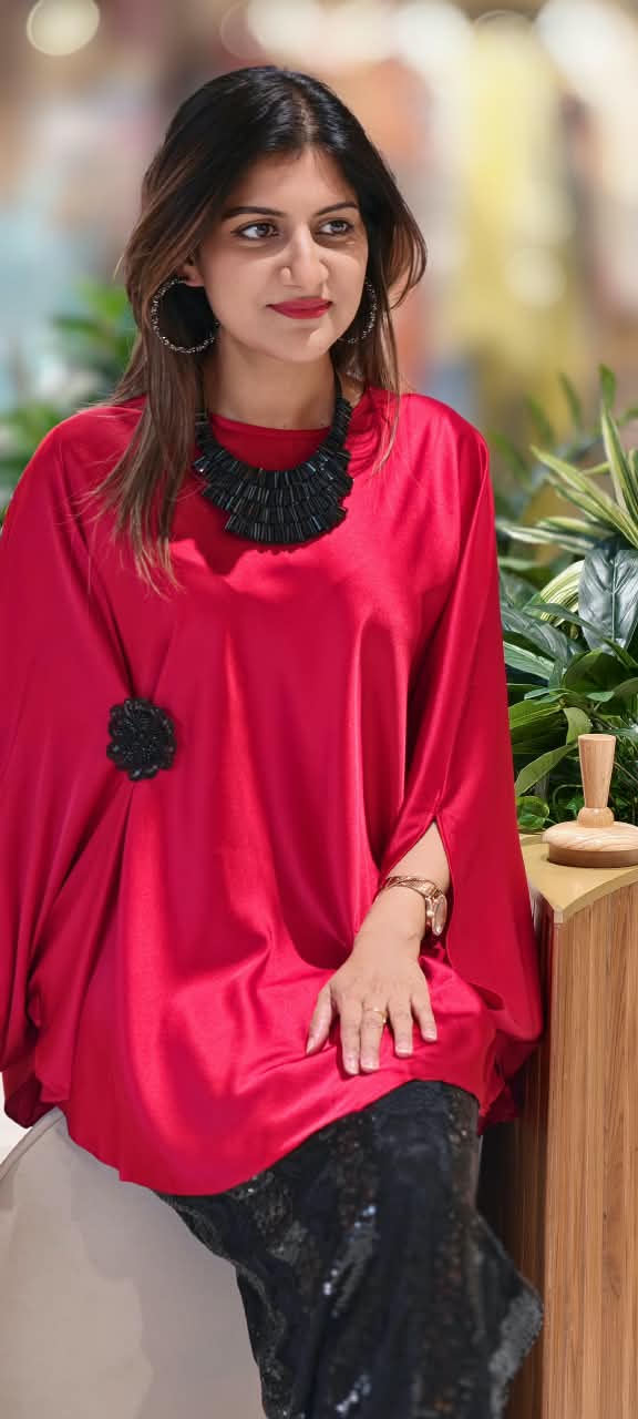 Glamrous Party Friendly Indo-Wear Vibrant Upper With Glittely Straight Fit Skirt & Stunning Neckpiece- 16255