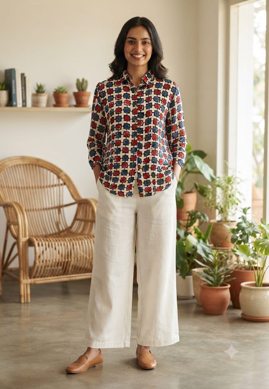 Modal Satin Multi Printed Ajrakh Flowy Regular Shirts 16653