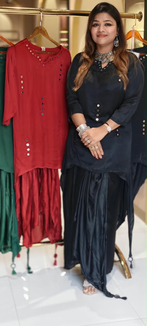 Real Mirror Solid Shade Gajji Silk Indo-Western High-Low Kurta with Dhoti Style Skirt- 16663