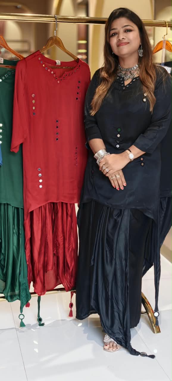 Real Mirror Solid Shade Gajji Silk Indo-Western High-Low Kurta with Dhoti Style Skirt- 16663