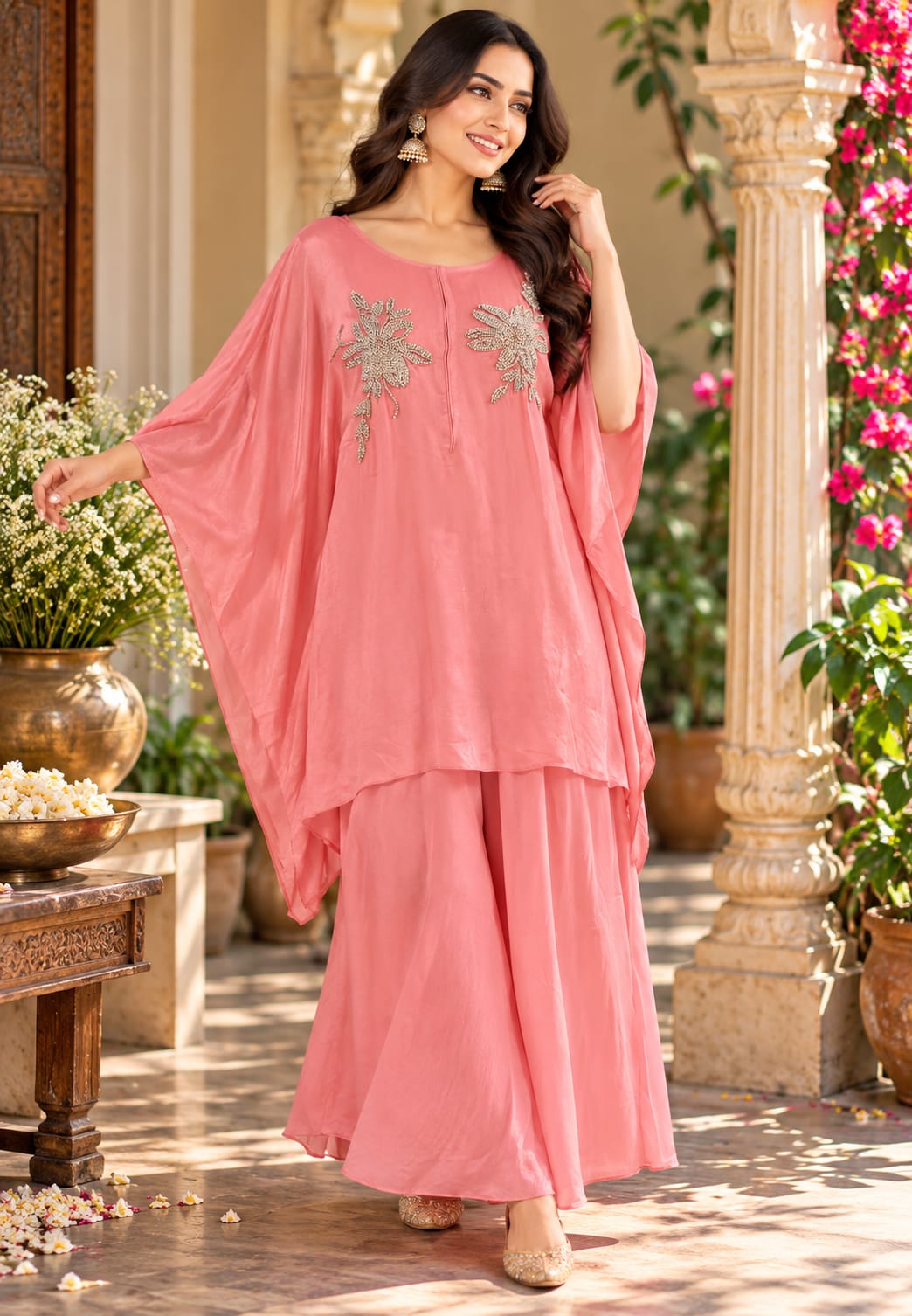 Chinon Metallic 3D Embroidered Kaftan with Inner and Matching Bottom- 16465