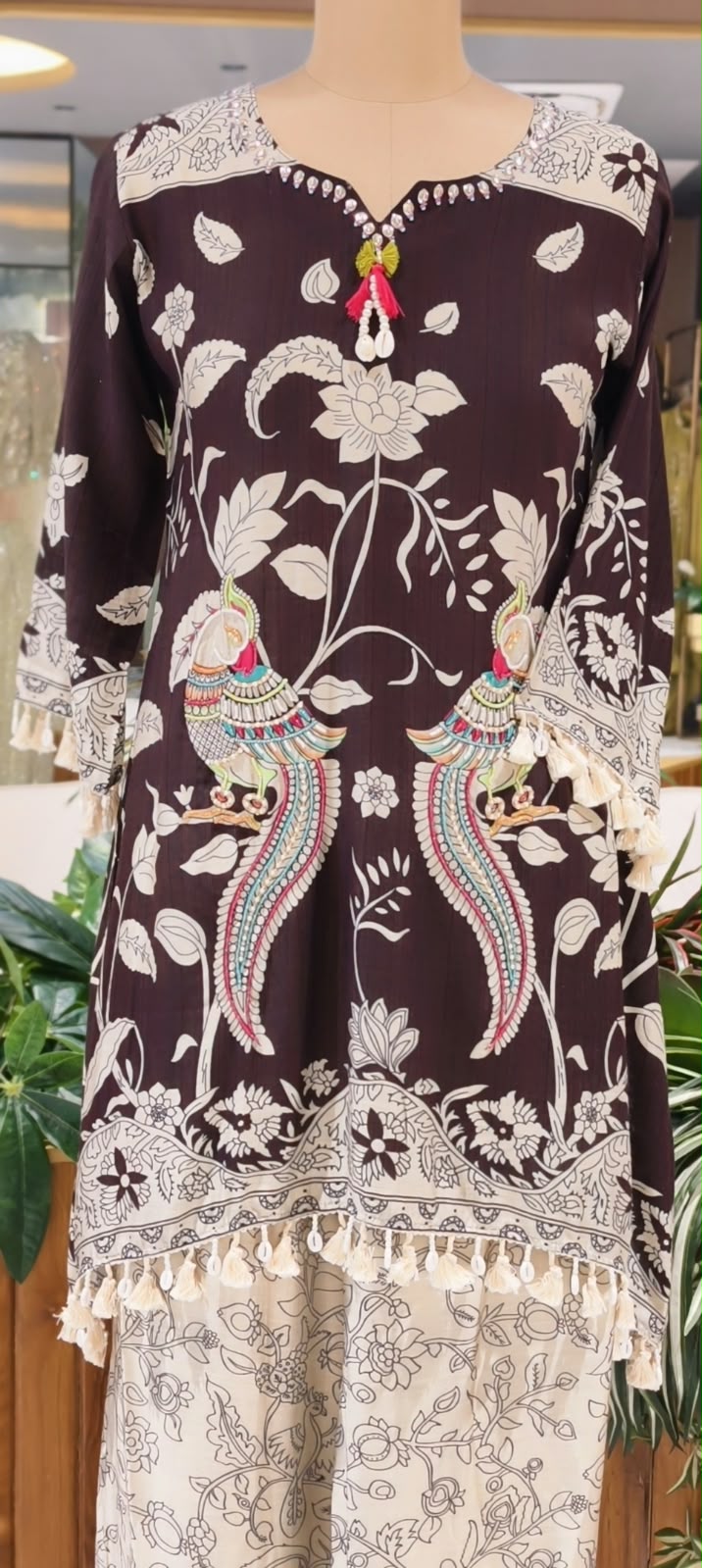 Crush Mulchanderi Kalamkari Print Co-Ord Set with Farshi Bottom- 16740