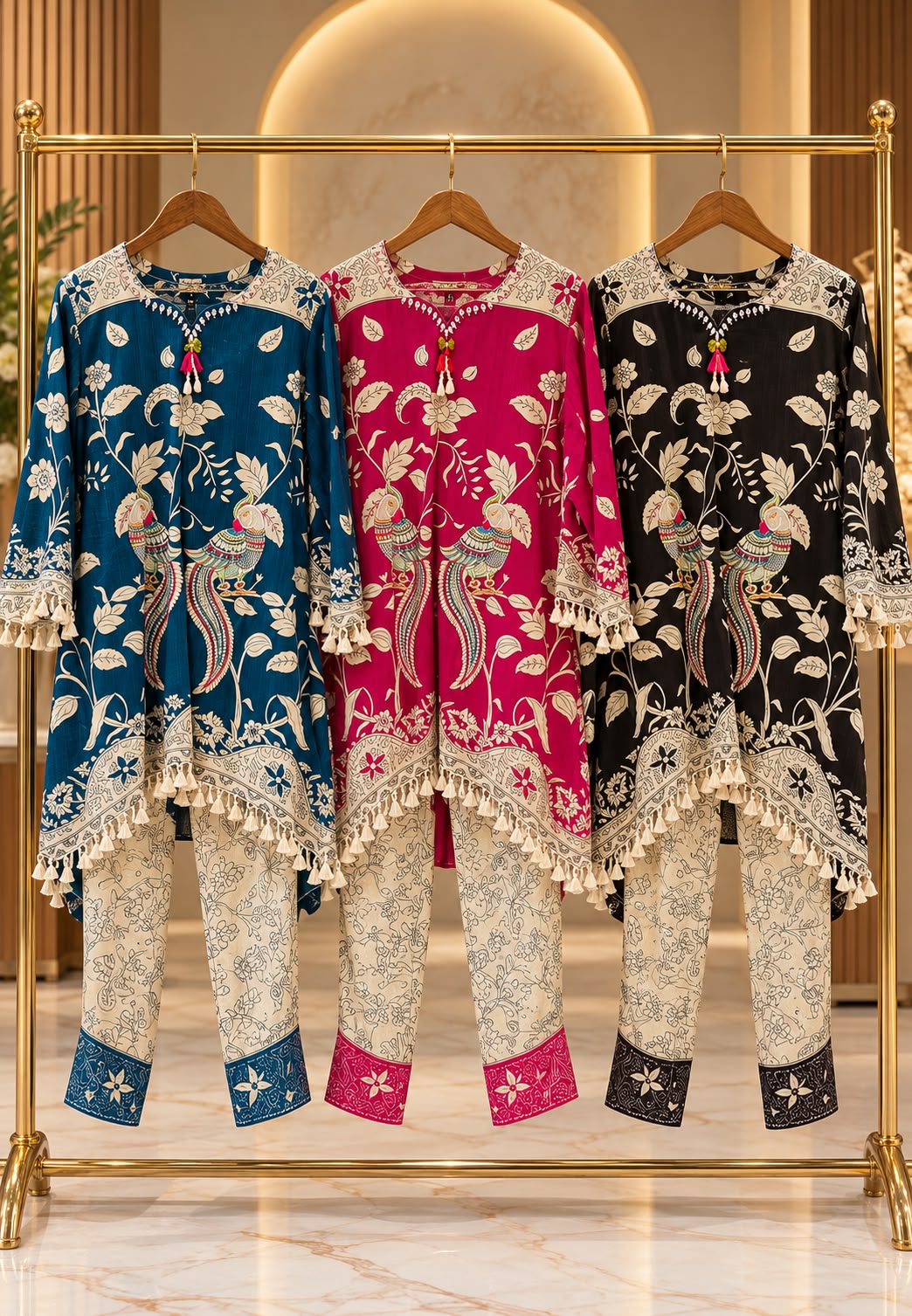 Crush Mulchanderi Kalamkari Print Co-Ord Set with Farshi Bottom- 16740