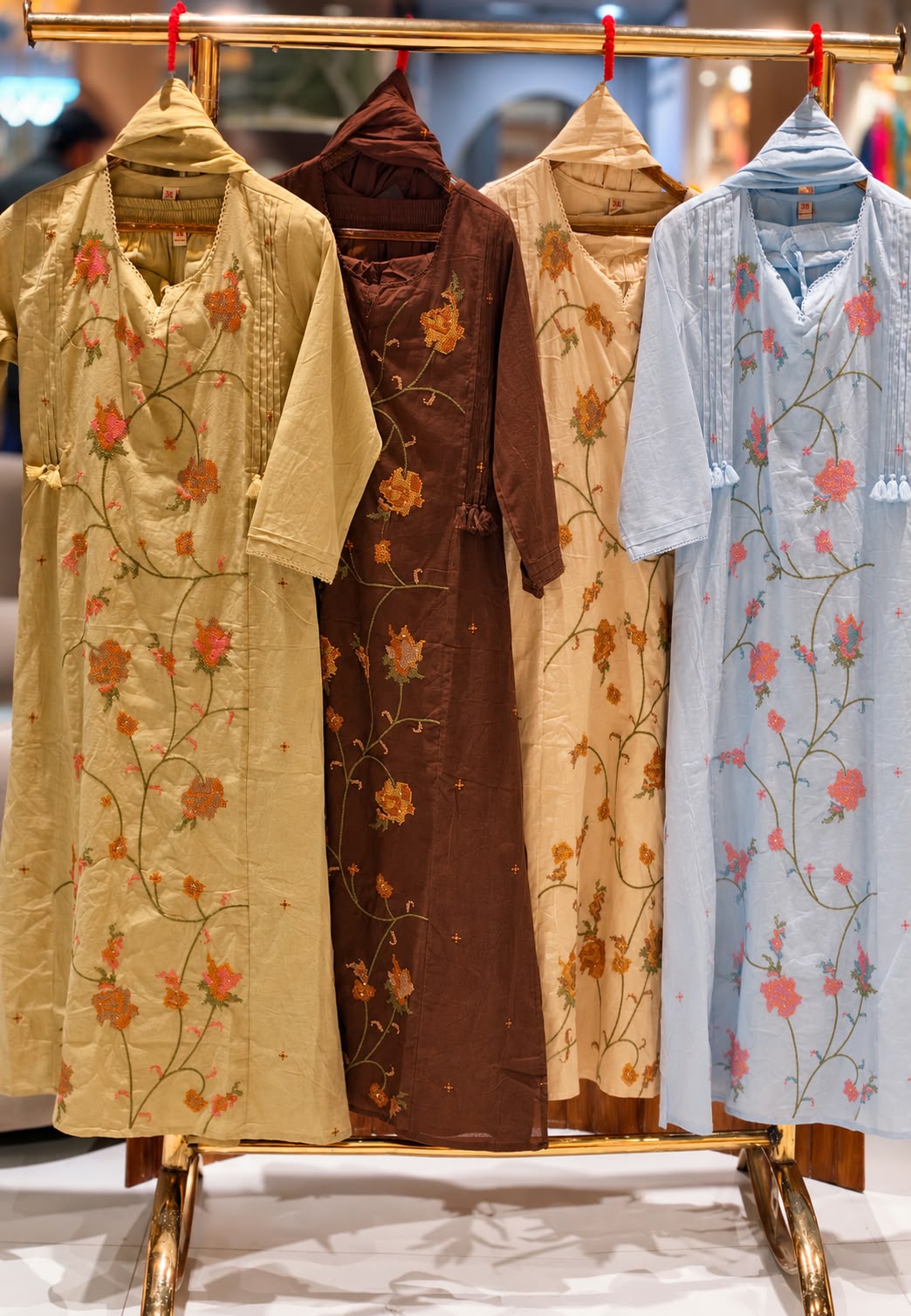 Cotton Full Set with Floral Thread Cross Stitch Detailing,Tassel Accents & Matching Dupatta-16789