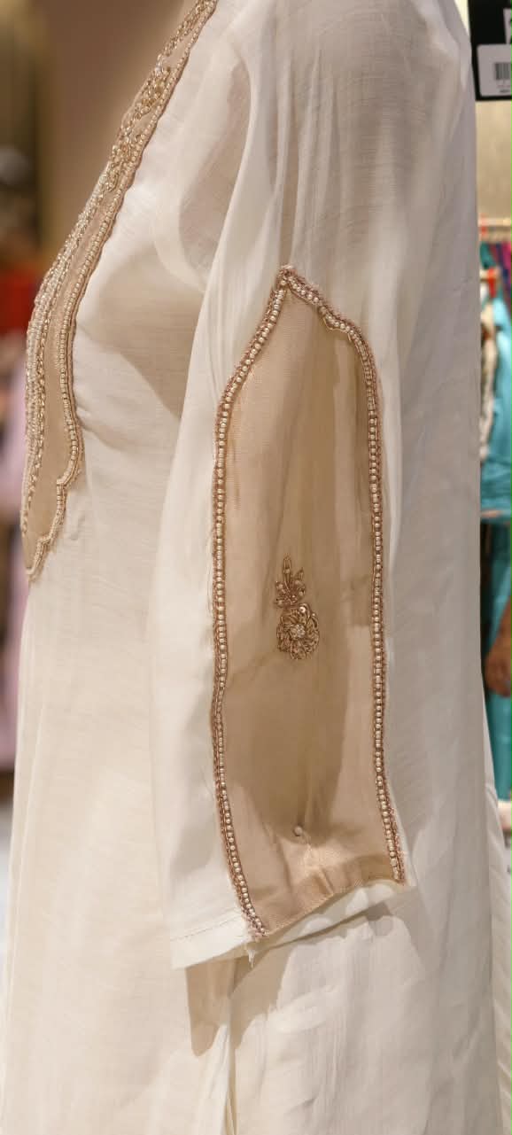 Graceful Mulchanderi with Detailed Golden Ethnic Embroidery Patch Yoke Aline Full Suit Set 16770