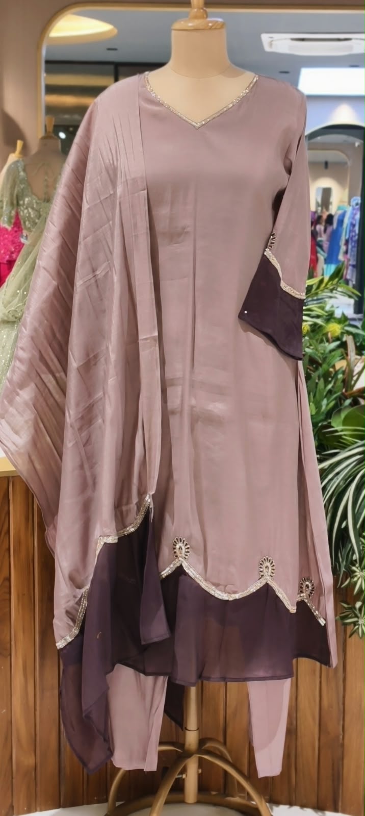 Surat Mulchanderi Solid Shade  Contrast embroidered Patch Work Aline Full Suit Set 16772
