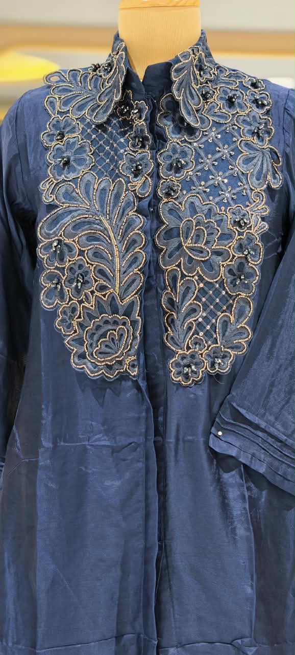 Glamrous Blue Floral Cut-Work Embroidery Matching Co-Ord Set- 16814