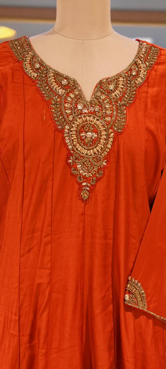 Elegant Noor Golden Embroidery Neckline Surat Mul-Chanderi Panel Anarkali Full Suit Set with Dupatta- 16920,16921