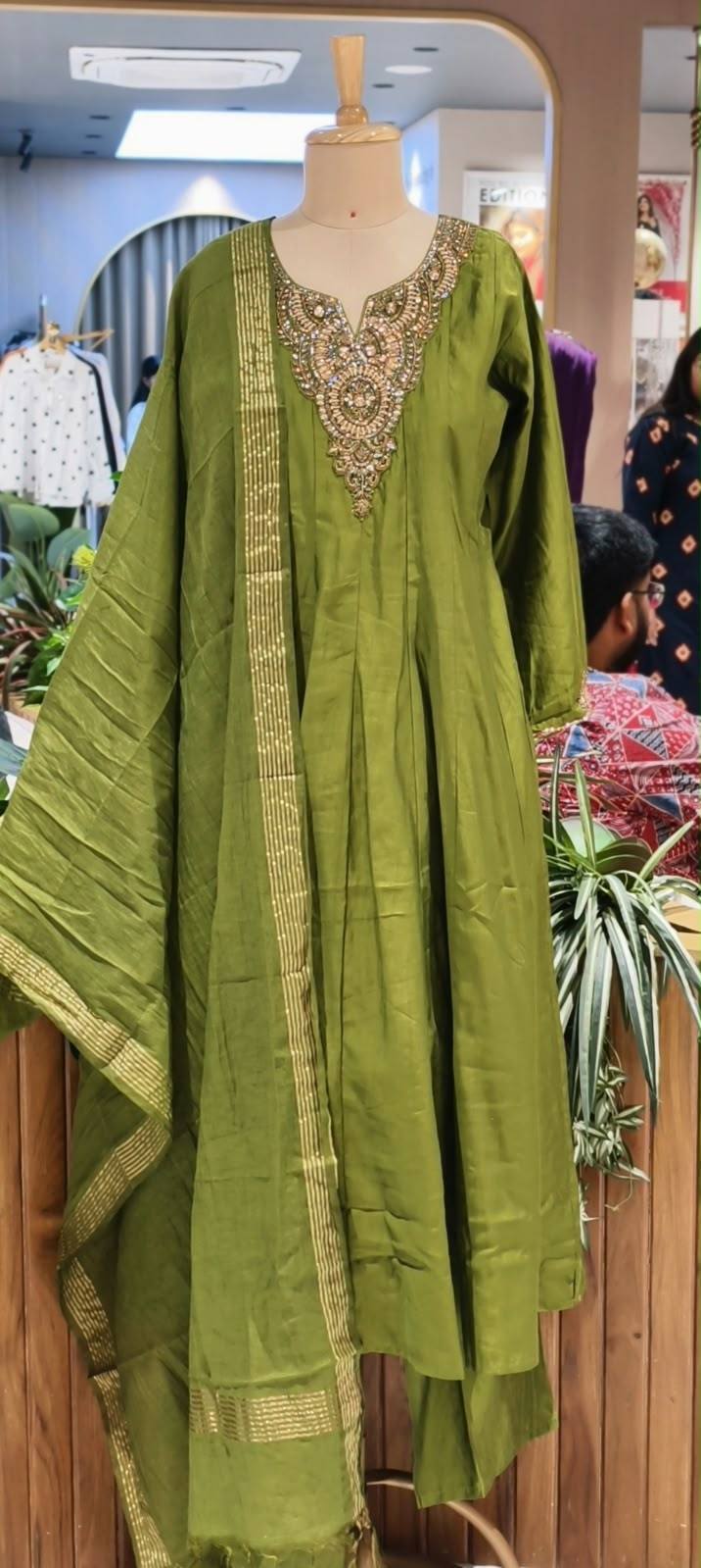 Elegant Noor Golden Embroidery Neckline Surat Mul-Chanderi Panel Anarkali Full Suit Set with Dupatta- 16920,16921