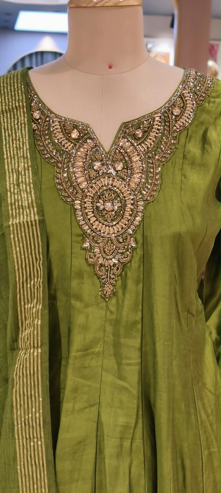 Elegant Noor Golden Embroidery Neckline Surat Mul-Chanderi Panel Anarkali Full Suit Set with Dupatta- 16920,16921