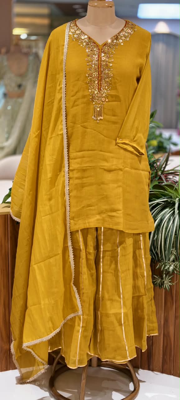 Pure Mulchanderi Sharara Set with Intricate Gotta Embroidery & Elegant Dupatta 17000