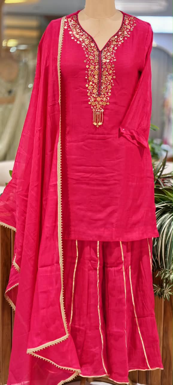 Pure Mulchanderi Sharara Set with Intricate Gotta Embroidery & Elegant Dupatta 17000