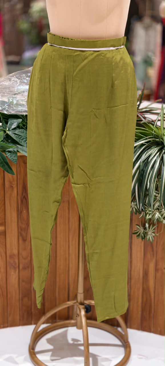 Pure Mulchanderi Olive Green  Set with Peacock Embroidery 16945