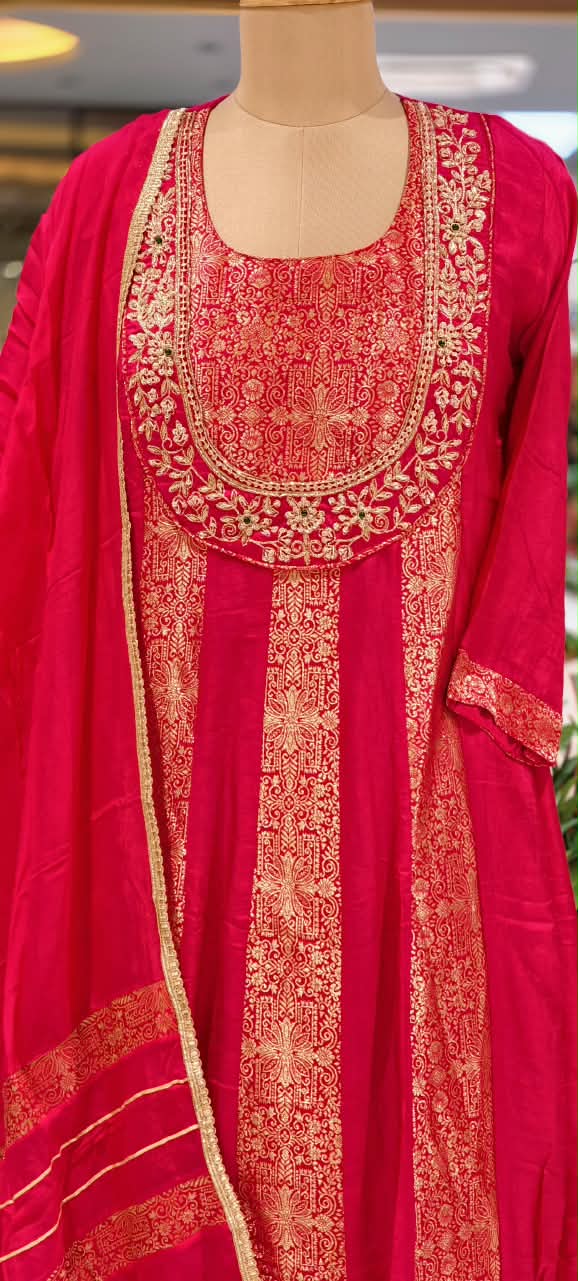 Brocade Panel Aline Russian Silk  Elegant Full Suit Set With Duptta 16998