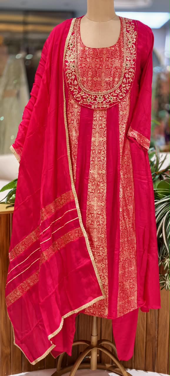 Brocade Panel Aline Russian Silk  Elegant Full Suit Set With Duptta 16998