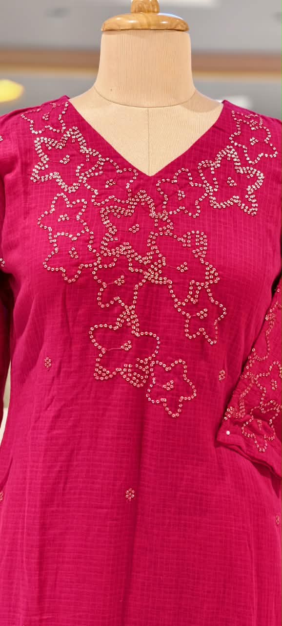 Katha Stitch Embroidered Star Accent Premium Cotton A-Line Full Suit Set With Matching Dupatta- 17014