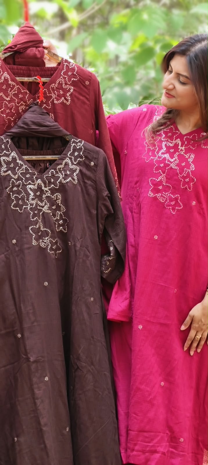 Katha Stitch Embroidered Star Accent Premium Cotton A-Line Full Suit Set With Matching Dupatta- 17014