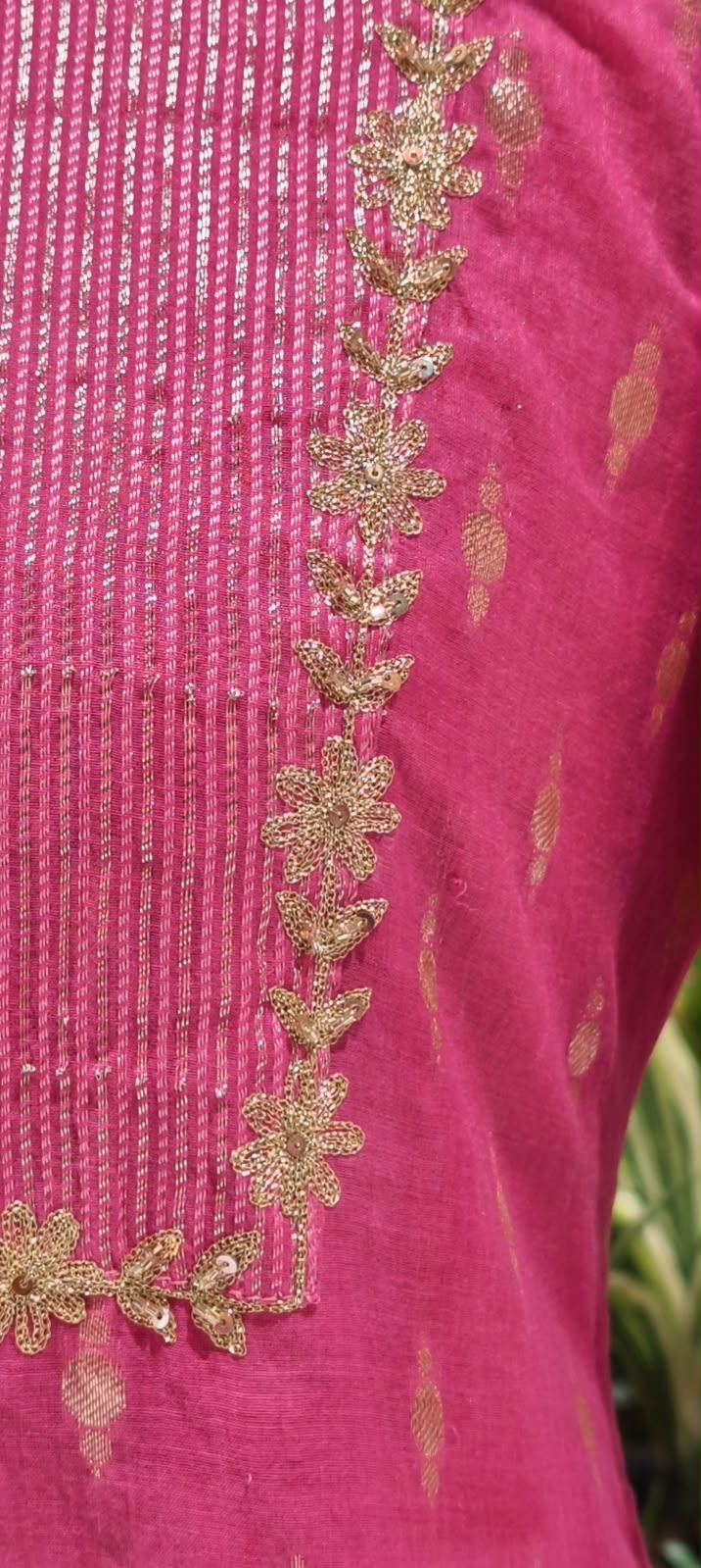 Elegant Golden Intricate Embroidered Blush Pink Kota Doria Full Suit Set With Dupatta- 17078