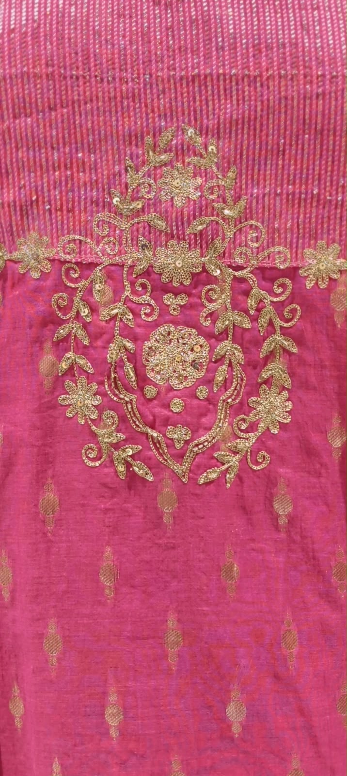 Elegant Golden Intricate Embroidered Blush Pink Kota Doria Full Suit Set With Dupatta- 17078