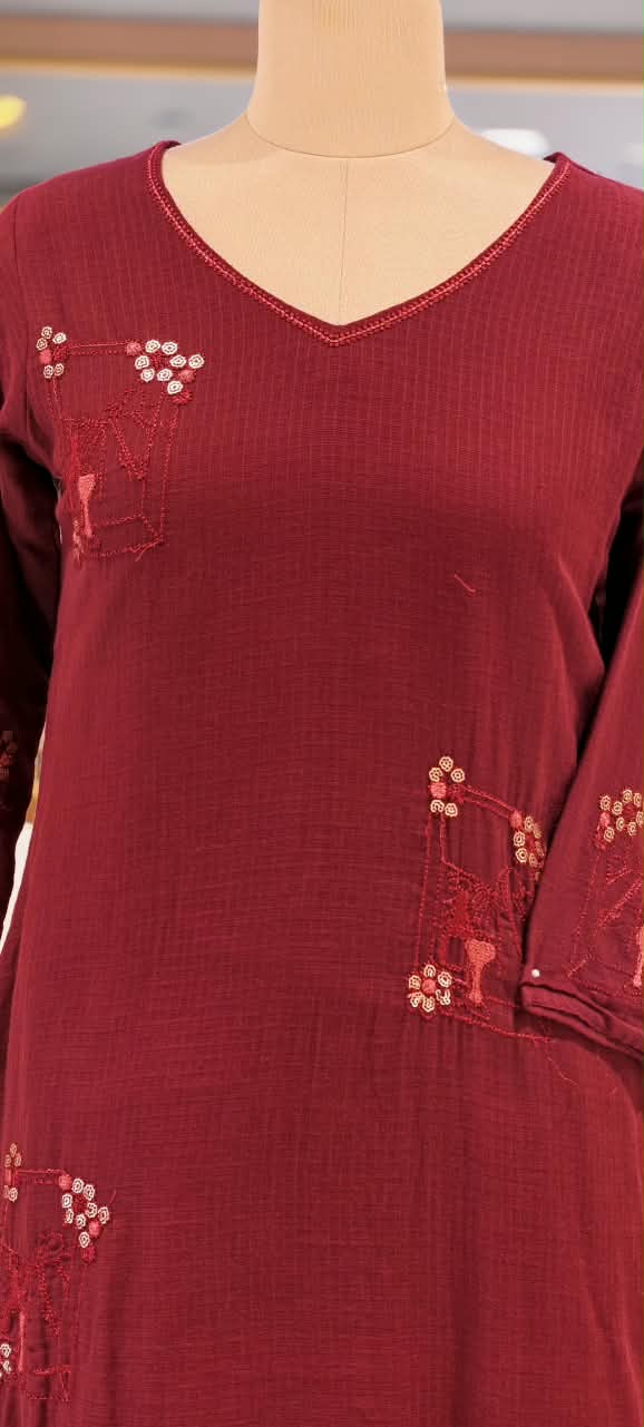 Banarasi Kota Checks Intricate Scattered Floral Embroidery A-Line Solid Full Suit Set With Dupatta- 16882