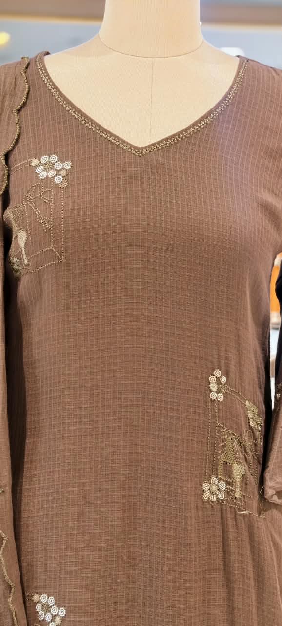 Banarasi Kota Checks Intricate Scattered Floral Embroidery A-Line Solid Full Suit Set With Dupatta- 16882