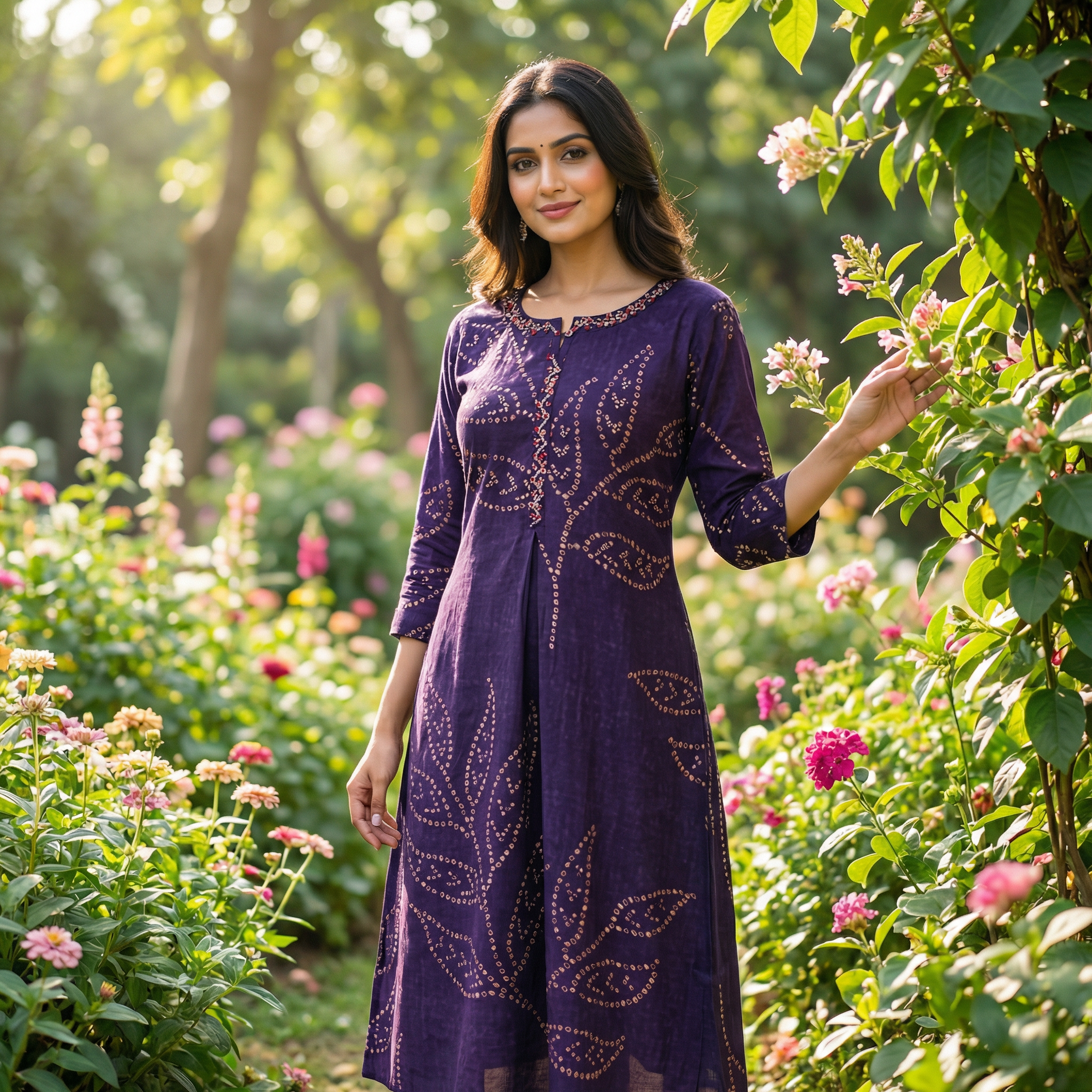 Aline Bandhej Giant Leavy Printed Vibrant Mural Silk Kurti Only (Slightly Lean Fit)-13749