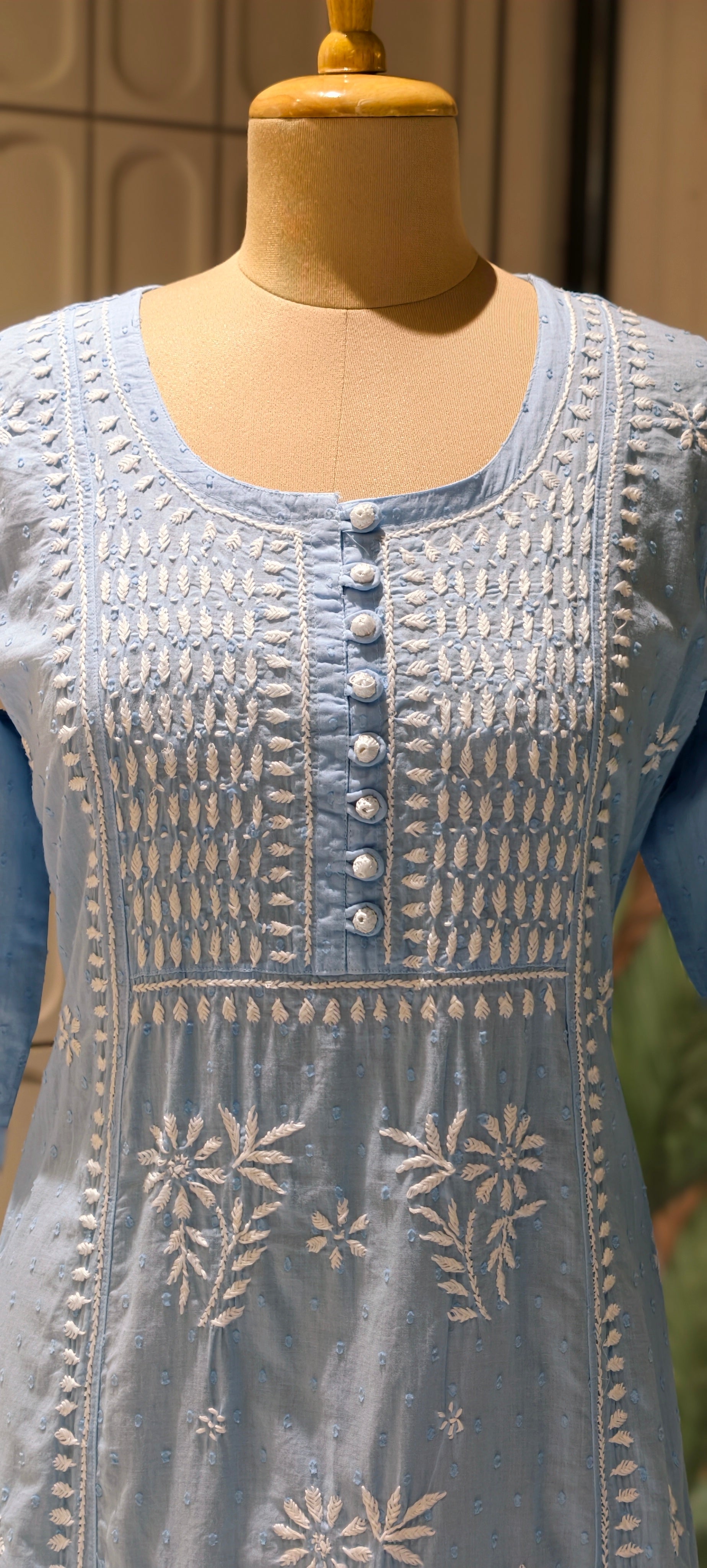 Beautiful Summer Shades Mul Cotton  Chikankari Aline Kurti With Embroidered - 13950
