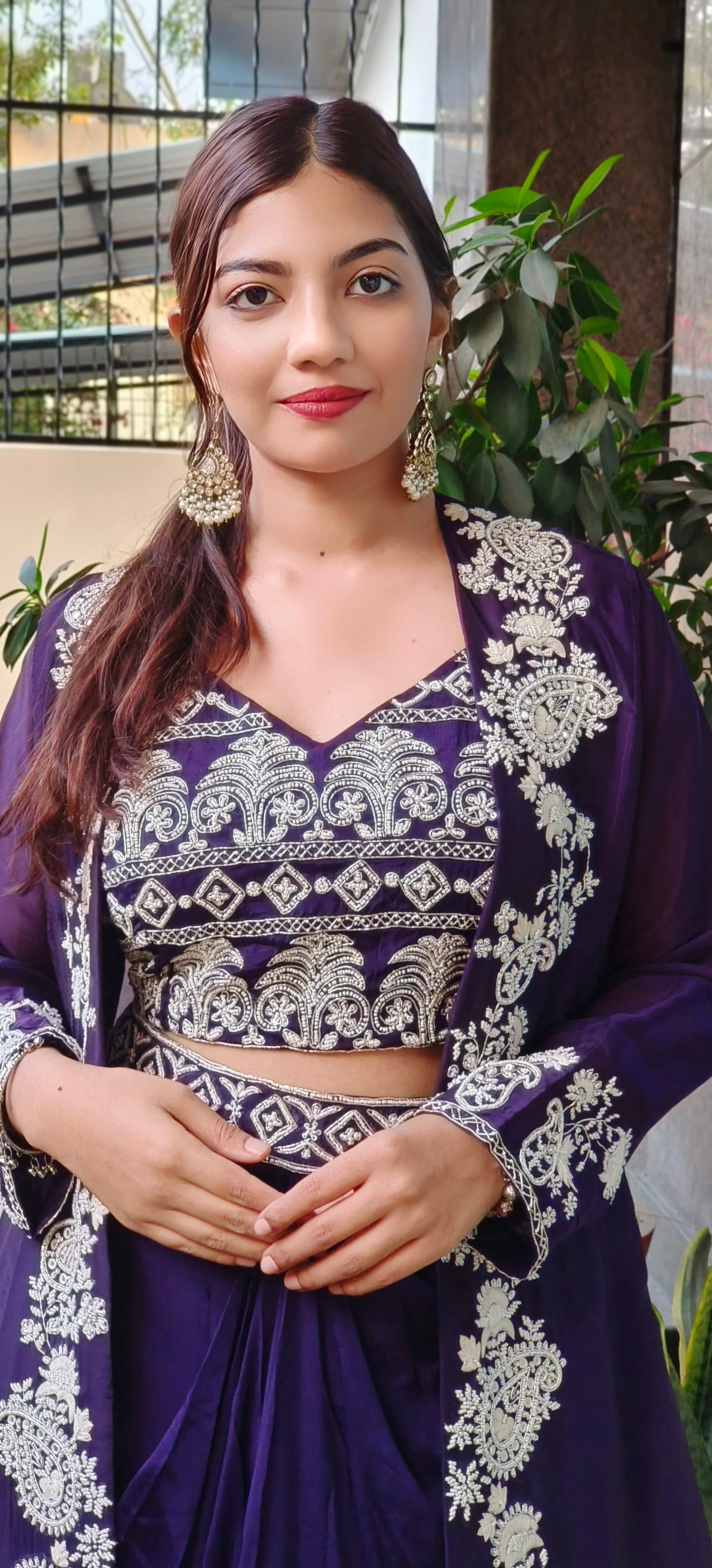 Designer Indo western croptop with skirt and organza shrug