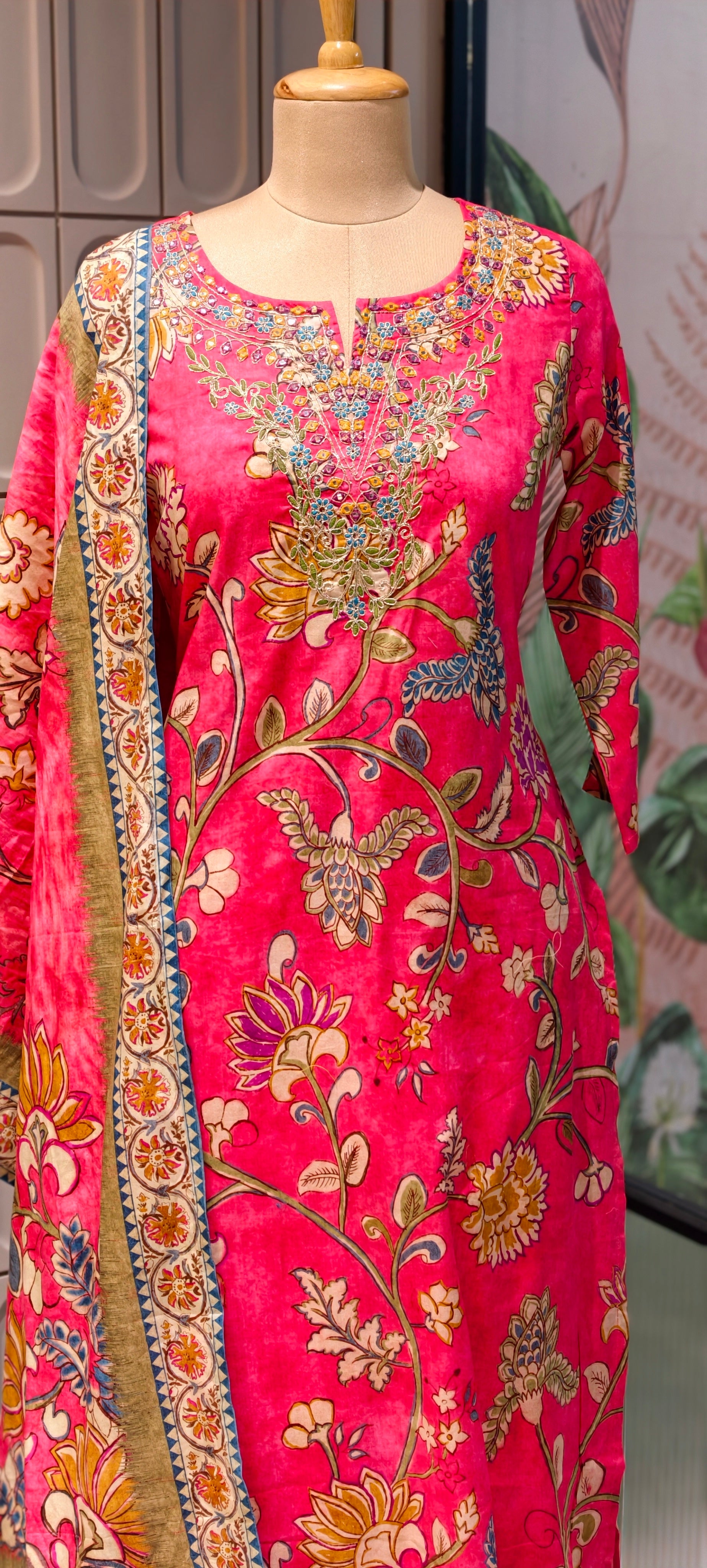 Elegant Floral Printed Butter Soft Cotton Kurta Set with Straight Pants & Printed Dupatta-13879,78