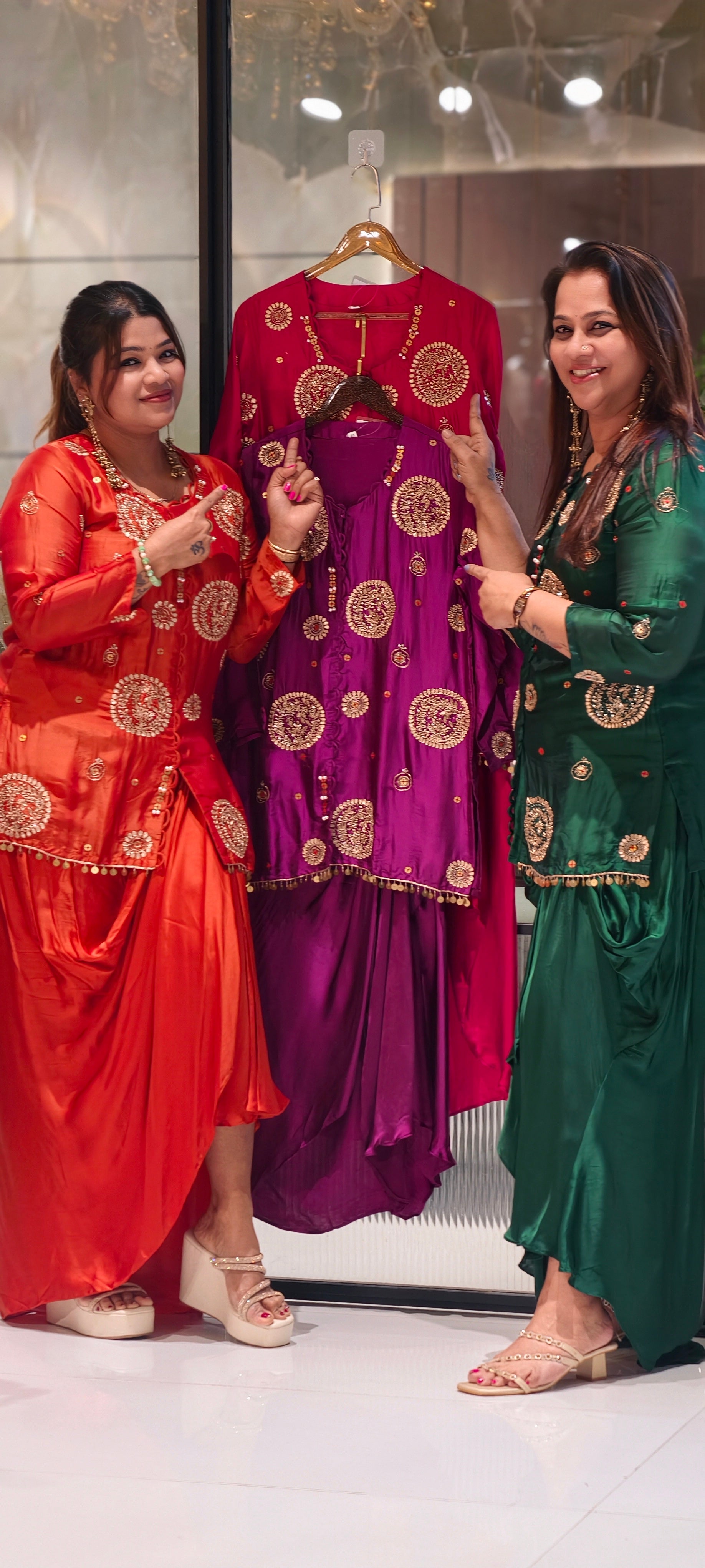 Heavy Handwork Premium Gotta With Sequin & Pearl Elegance Modal Satin Festive Co-Ord Set With Drape Skirt Bottom- 15854