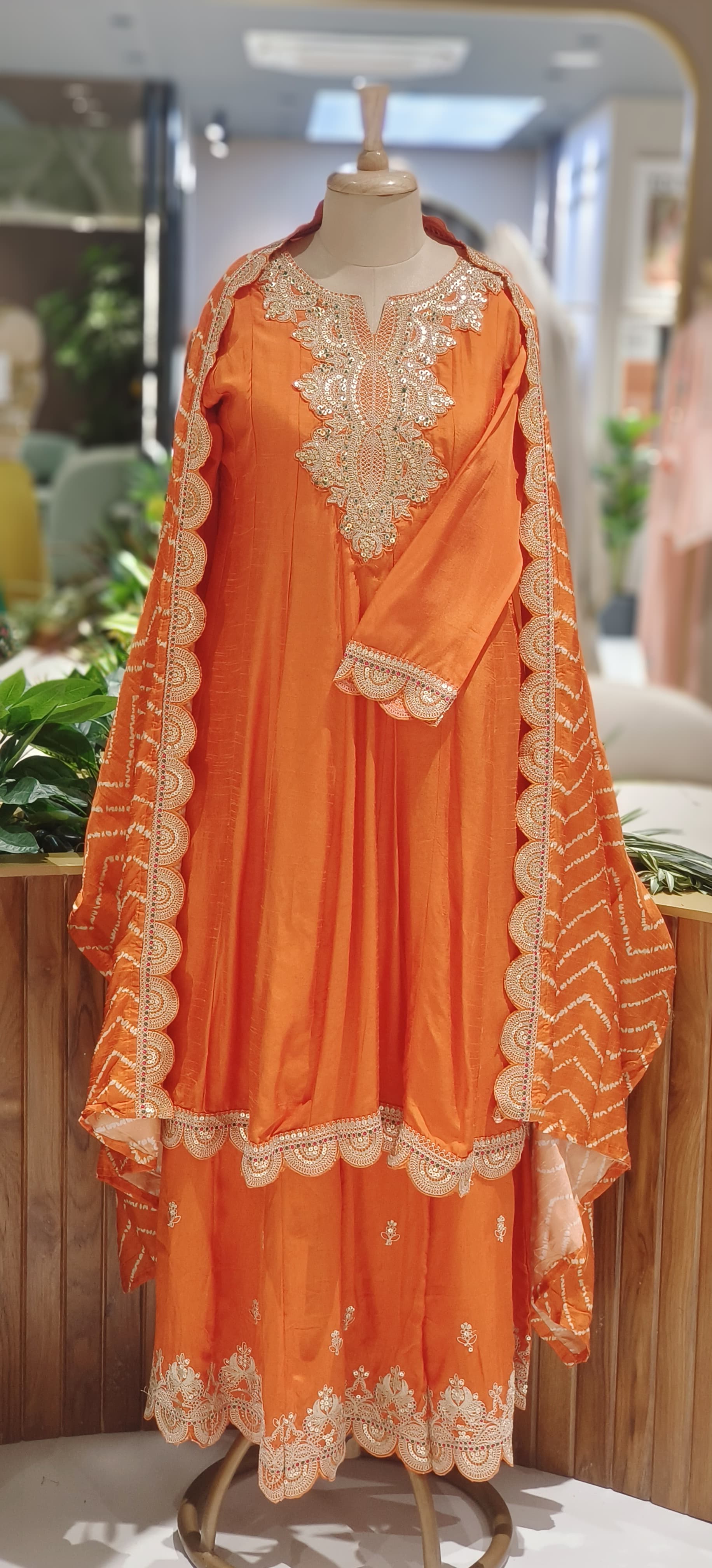 Luxury Dola Silk Peplum Style Suit Set With Intricate Golden Thread Embroidery & Scallop Dupatta-12579,12578