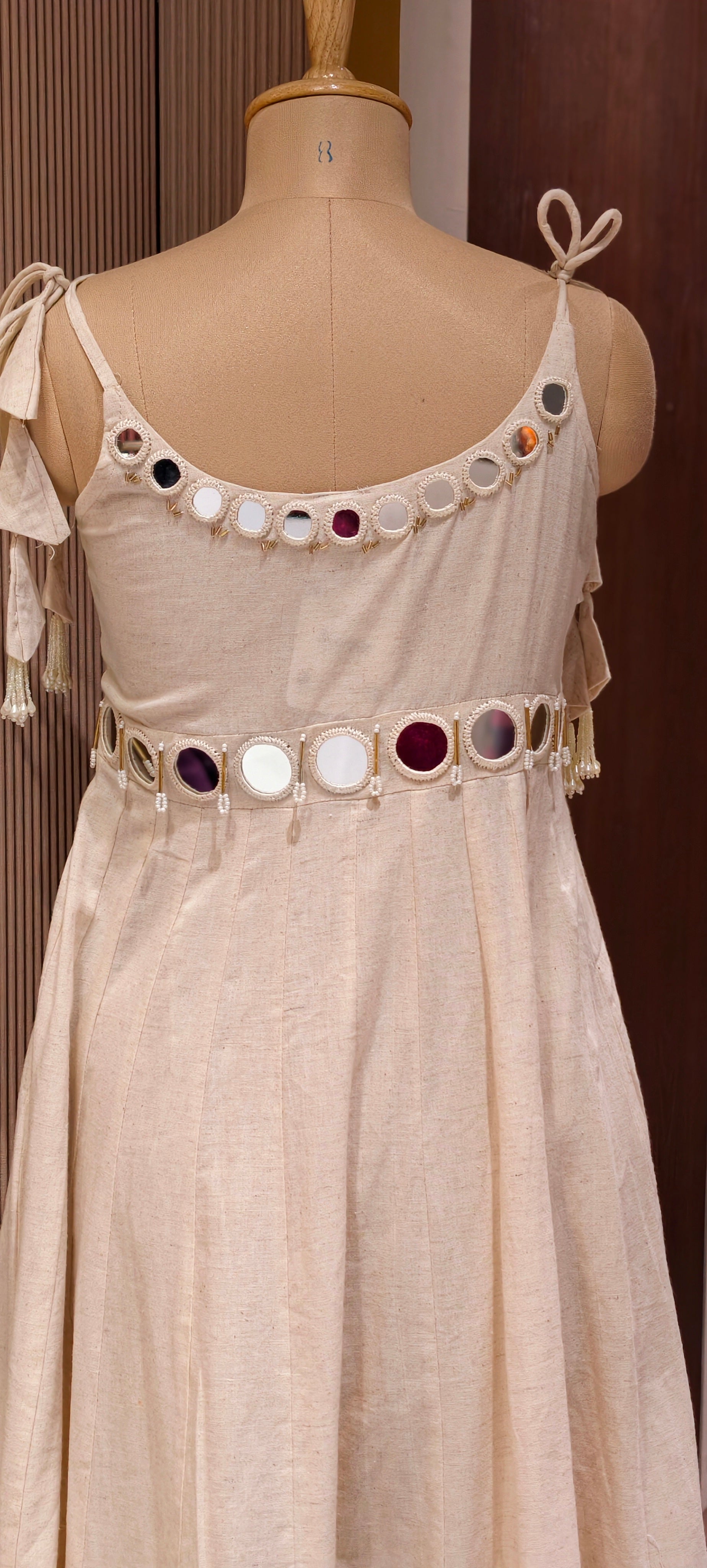 Elegant Handloom Cotton Noodle Strap Kurta Set with Mirror Detailing With Loose Pants-14185 RB170
