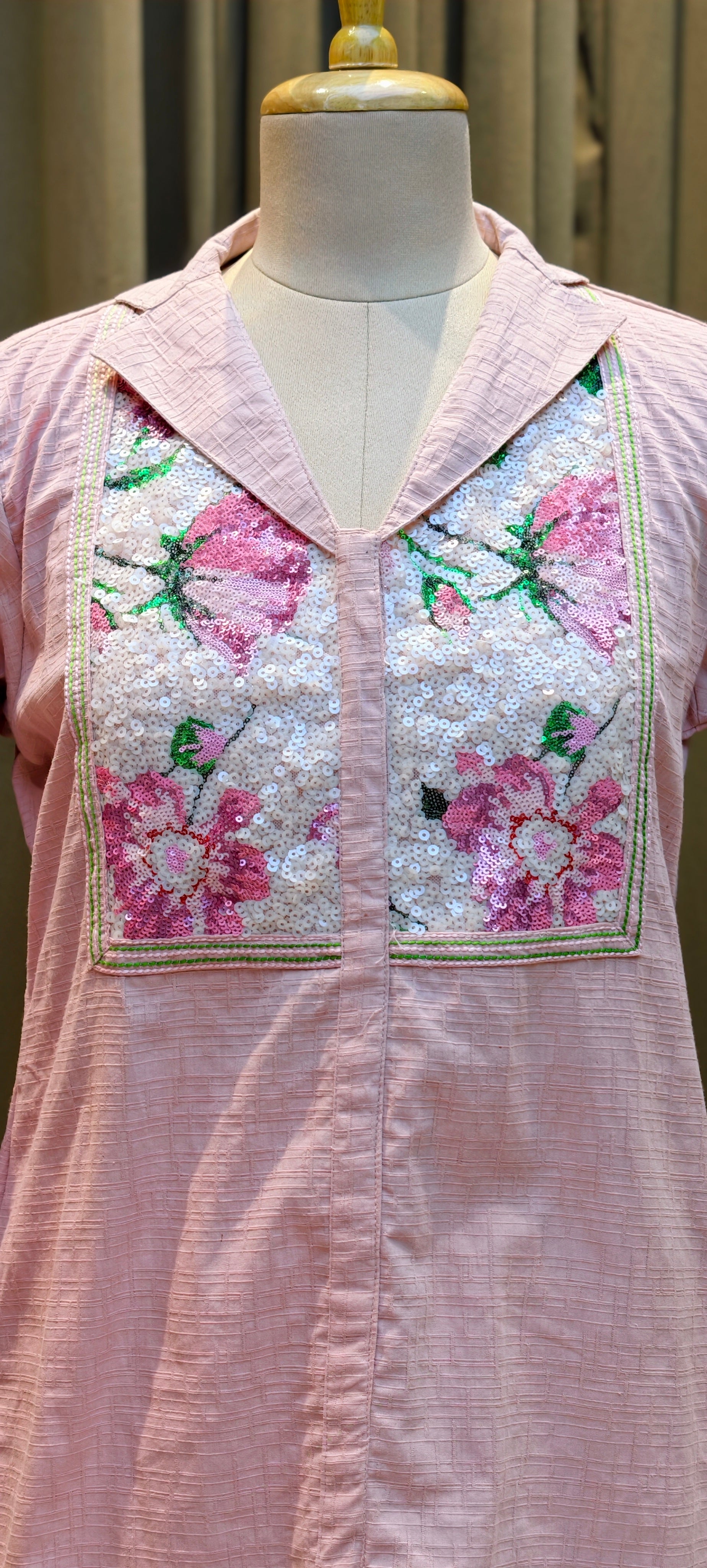 Beautiful Premium Cotton kurta pant set floral printed and embellished front panel-13932