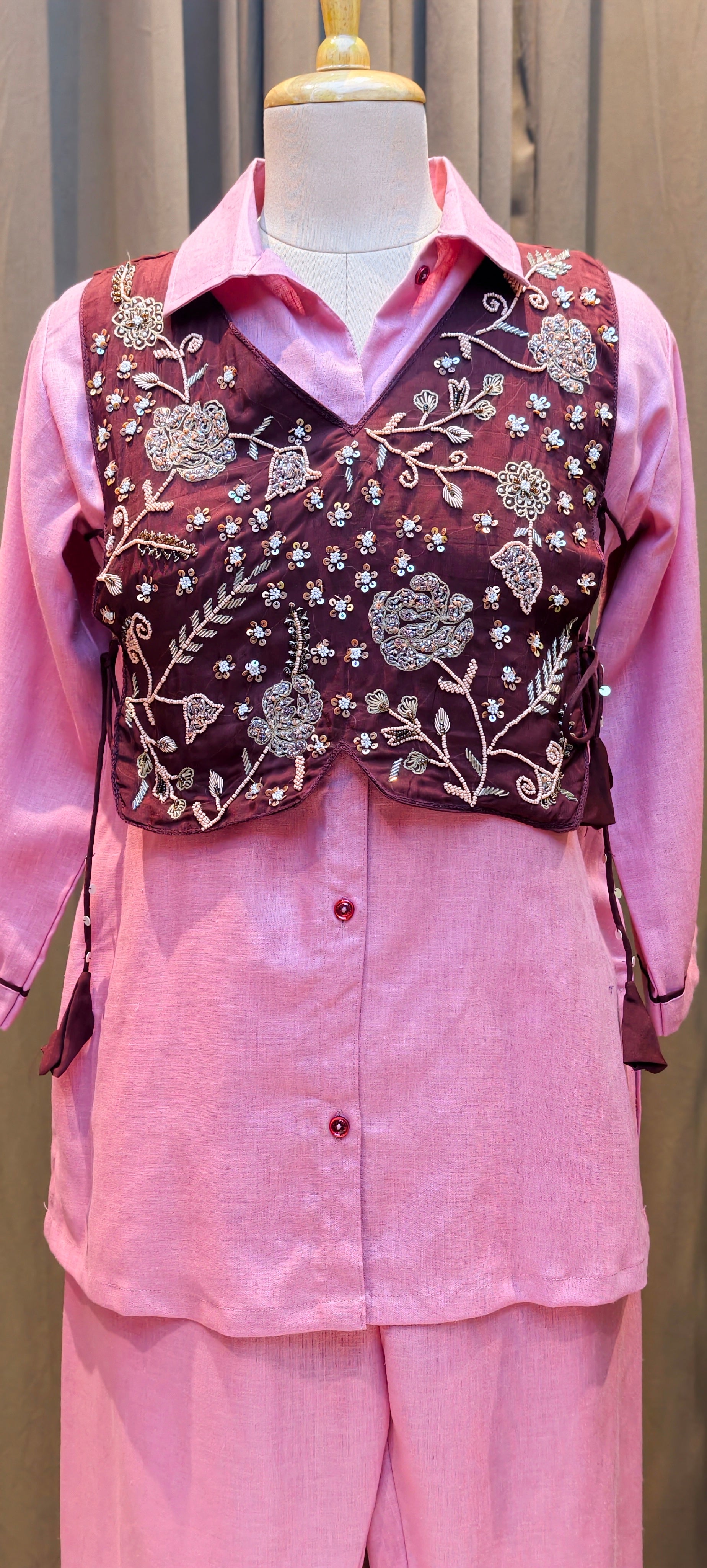 Meher Embroidered Jacket Collar Kurta and Pant Tunic Set-13923