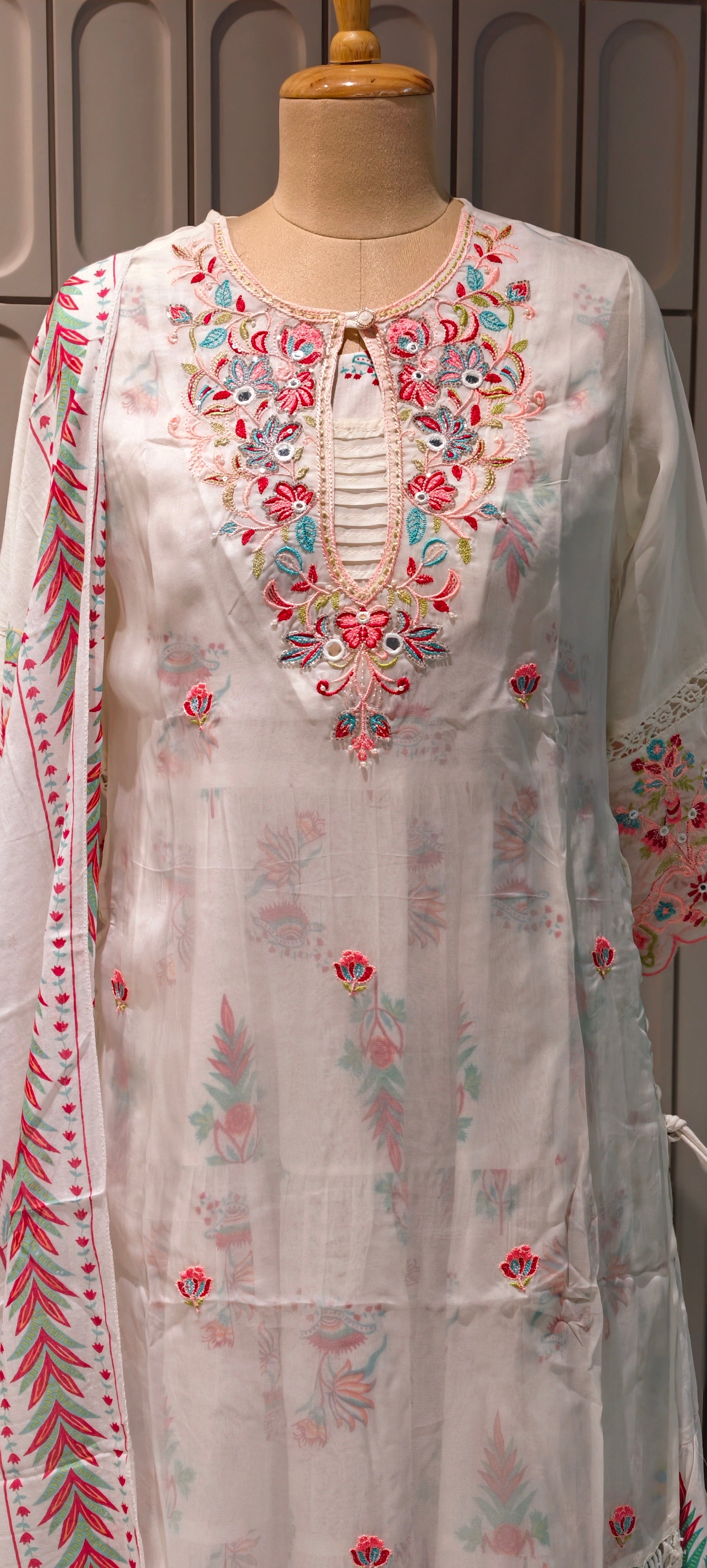 Elegant Floral Embellished Premium Double Layer Organza Gown with Cotton Inner & Embroidered Dupatta 13960  RB10