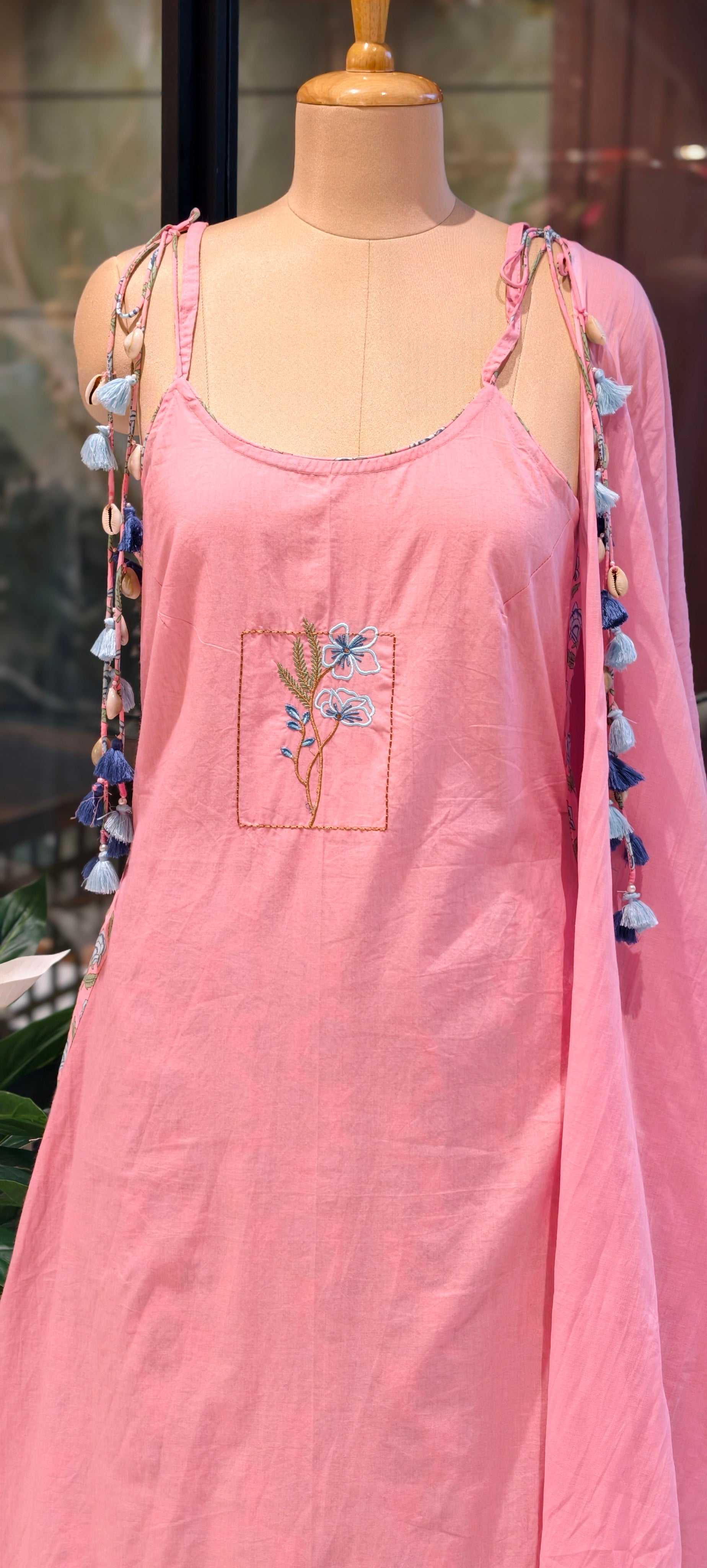 Sleeveless Embroidered Kurta with Tassel Detailing for Festive & Casual Wear-13869 Dispatching After 15 Days