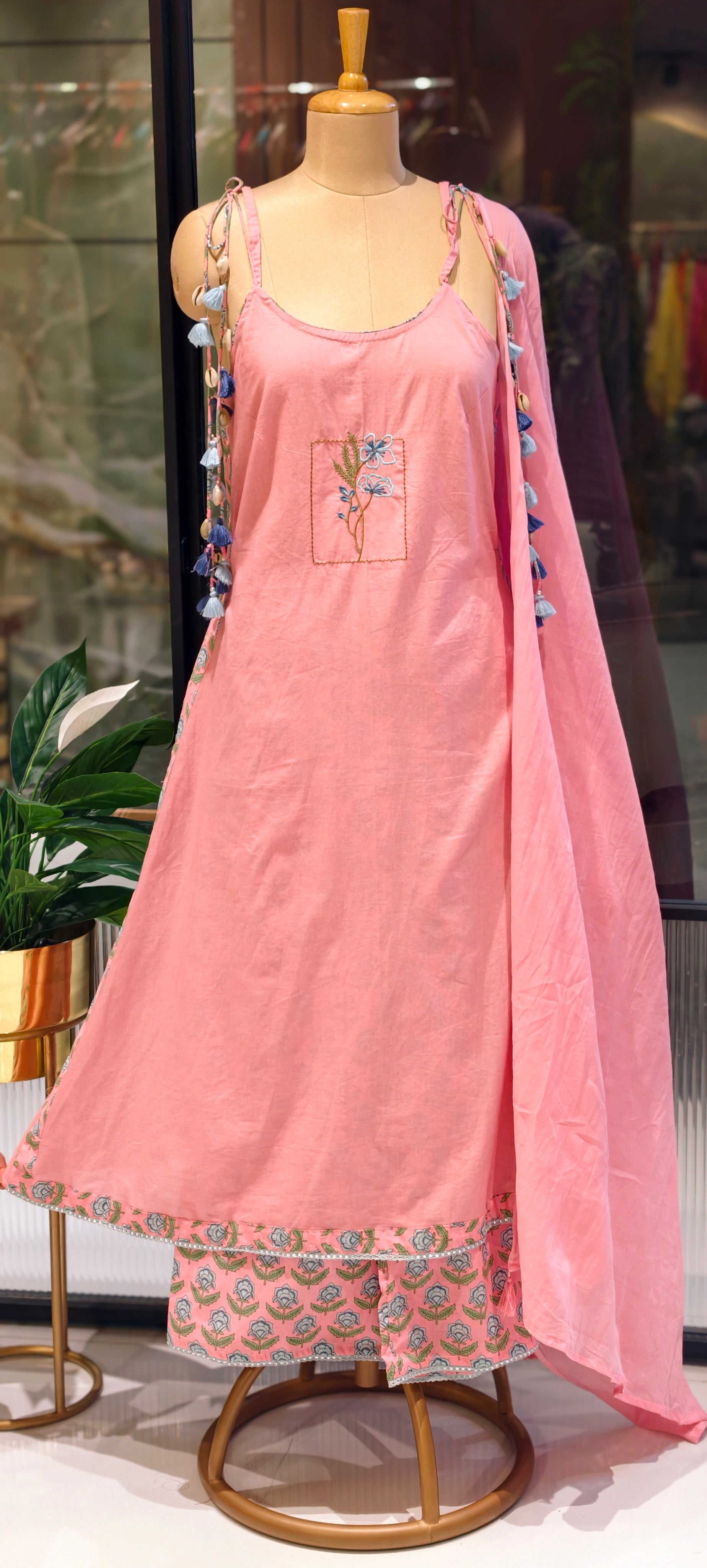 Sleeveless Embroidered Kurta with Tassel Detailing for Festive & Casual Wear-13869 Dispatching After 15 Days