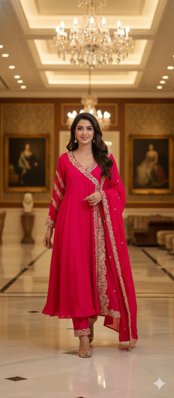 Golden Touch Angrakha Anarkali Full Suit Set With Dupatta- DRYWASH-12820,12819