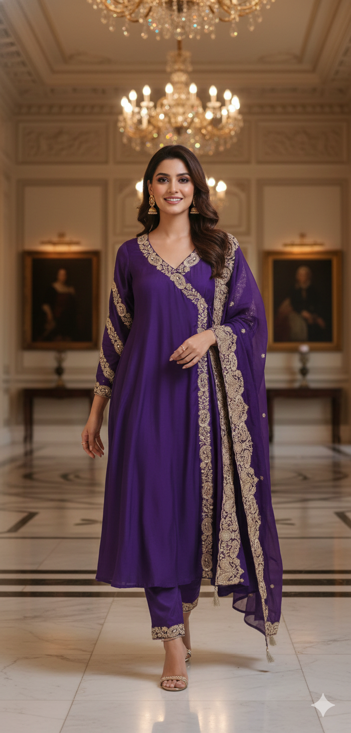 Golden Touch Angrakha Anarkali Full Suit Set With Dupatta- DRYWASH-12820,12819