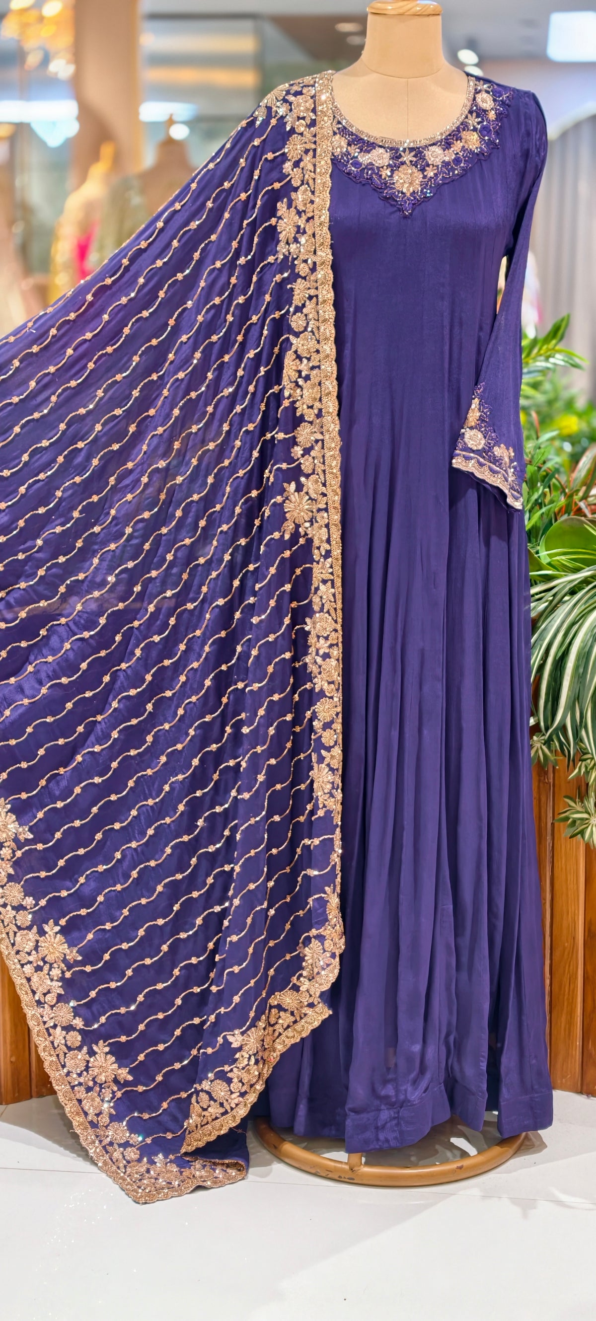 Chinon Panel Anarkali Suit with Heavy Cut dana Embroidered Dupatta, Elegant Floor-Length 16915