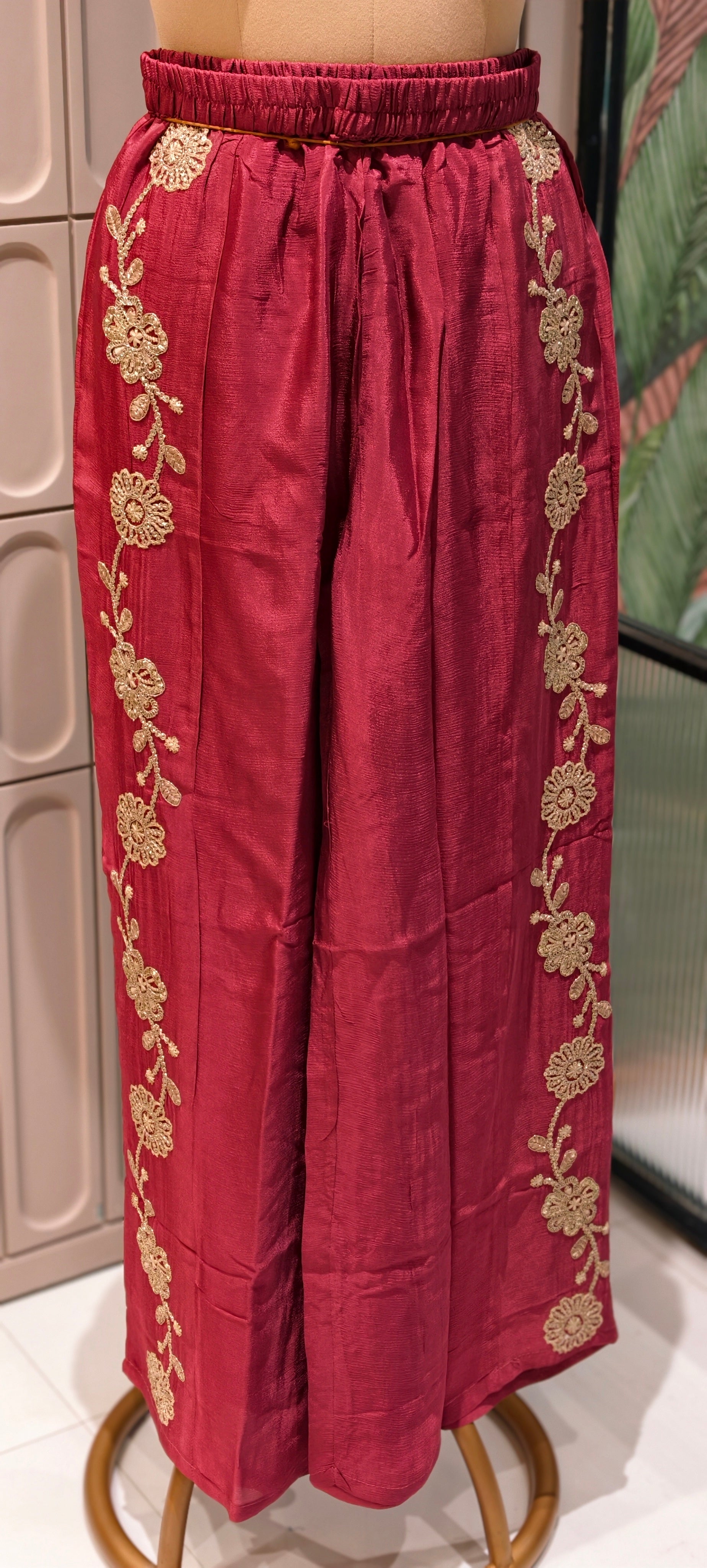 Designer Shirt Style Kurta Luxury Chinon Fabric Co-Ord Set with Intricate Embroidery 13996 RB07