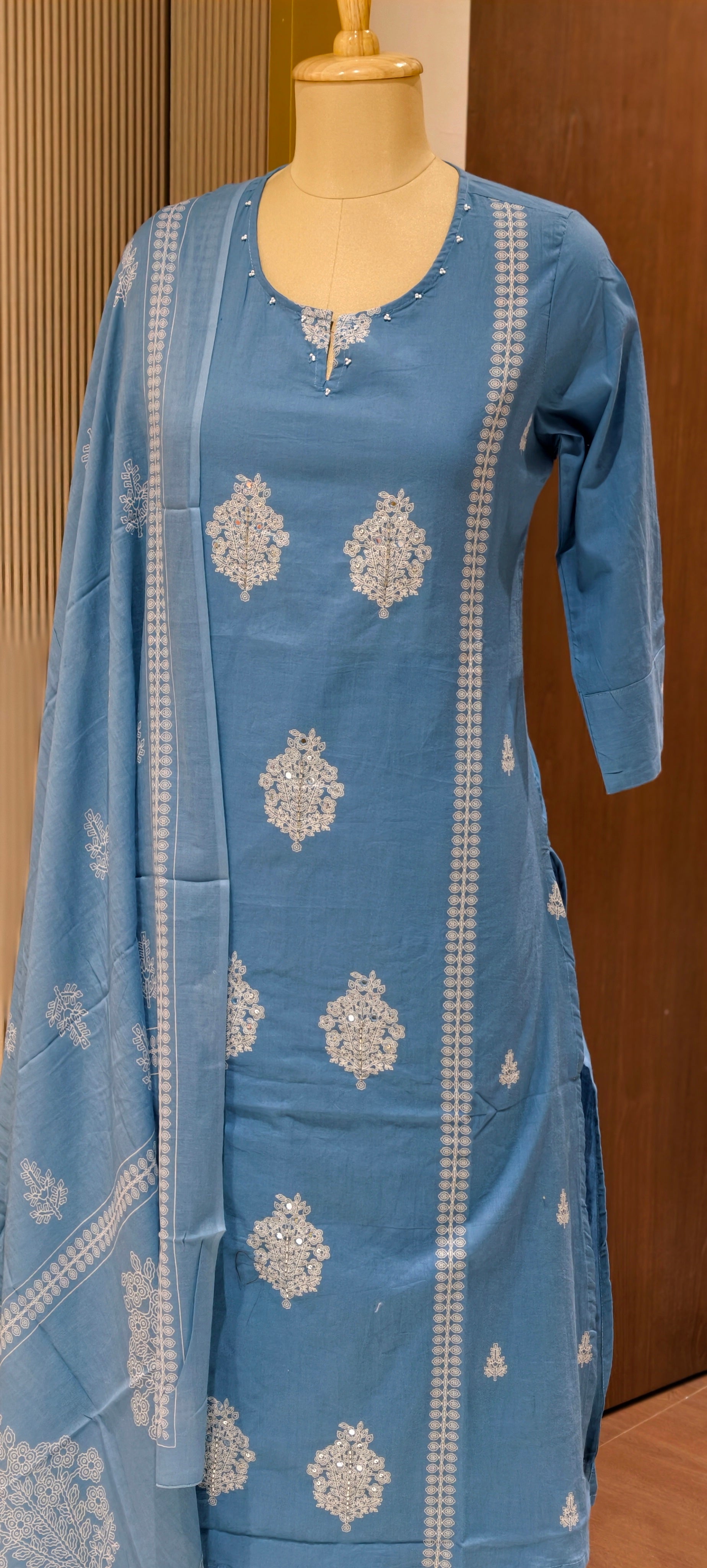 Elegant Cotton Full Suit Set with Embroidery Kurta with Bottom And Dupatta Lean Fit-14153 RB185