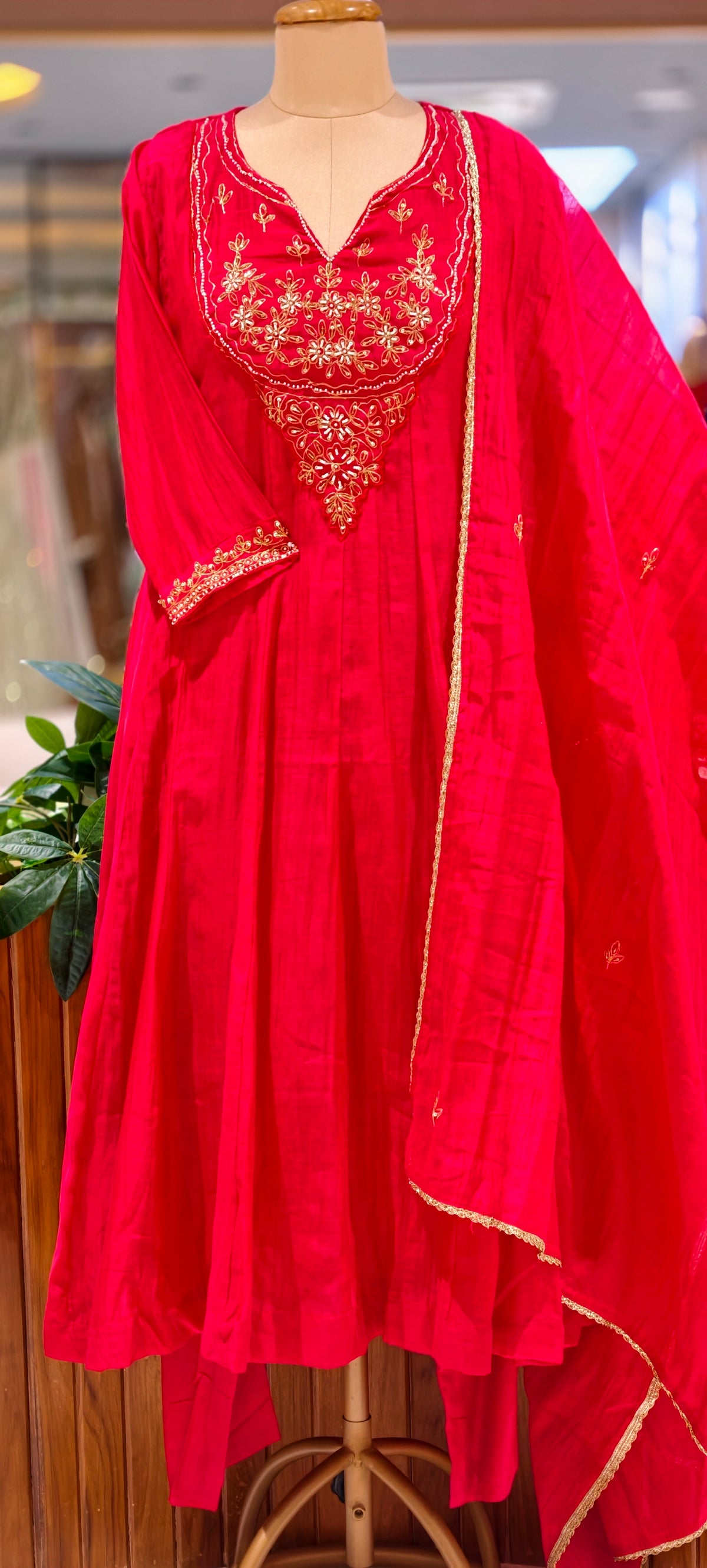 Pure mulchanderi Kali Cut Aline Full Suit Set With Embroidered Yoke 16219