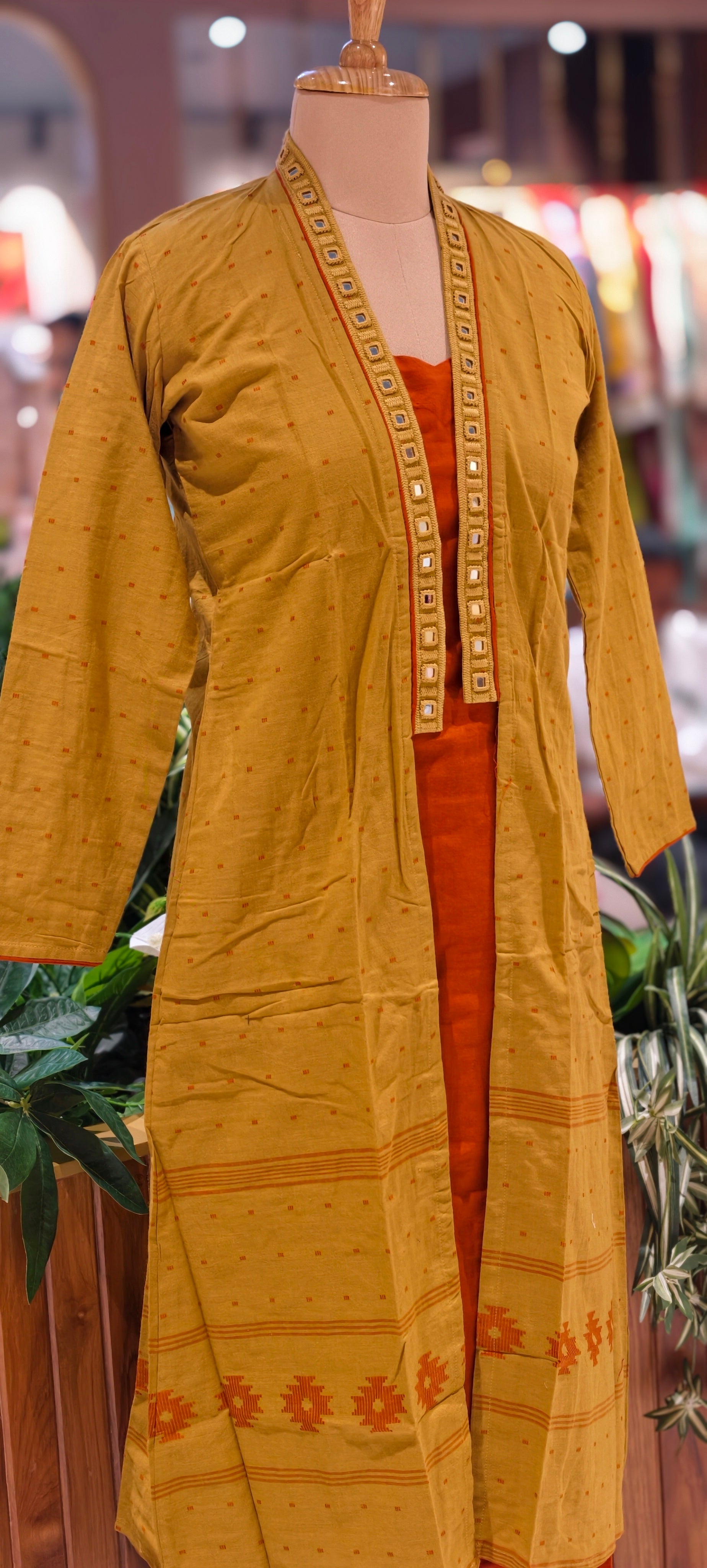 Elegant 3-Piece Layered Kurta Set with Inner, Pants & Embellished Shrug In Cotton Fabric-14193 RB178