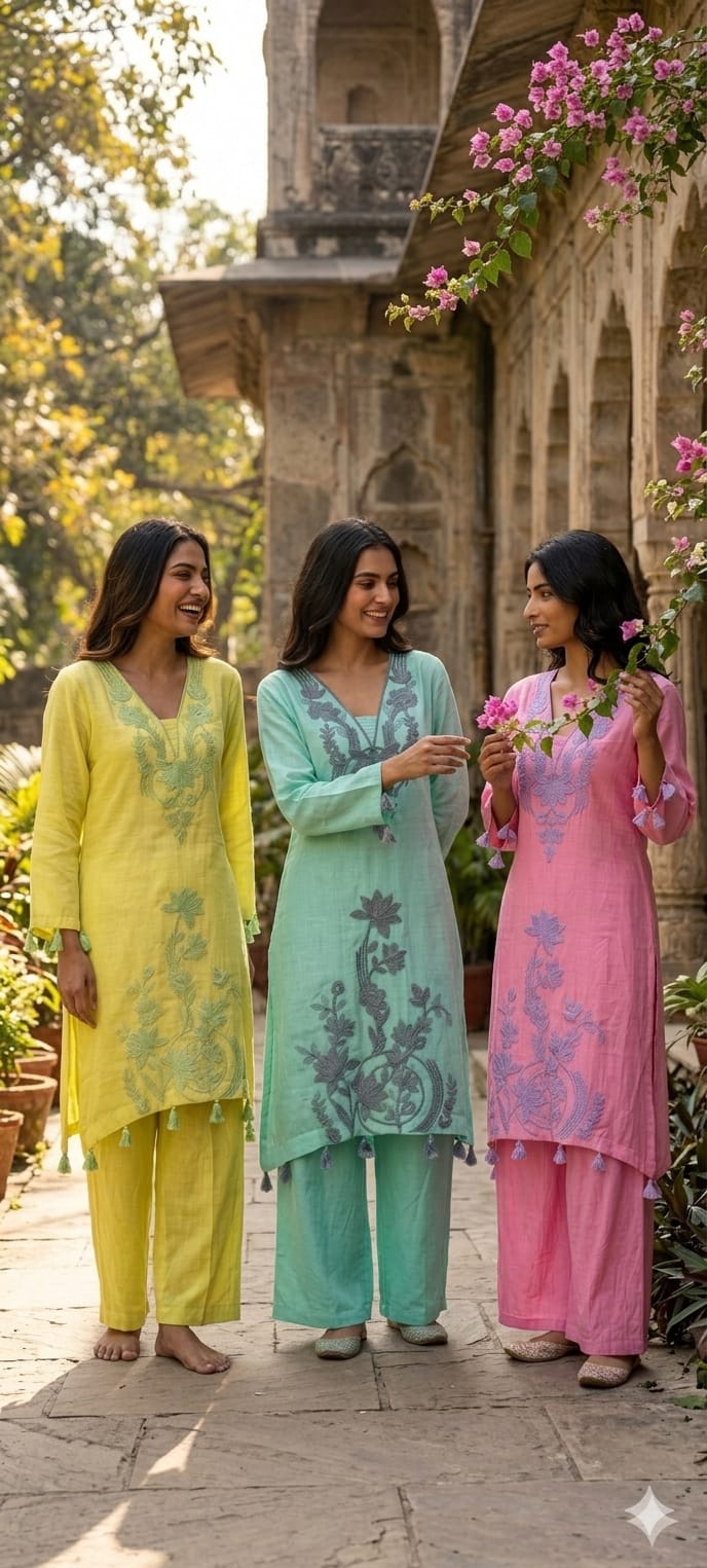Premium Thread Embroidery Elegant High Low Tassel Accent Kurta Pant Set- 14404 RB320