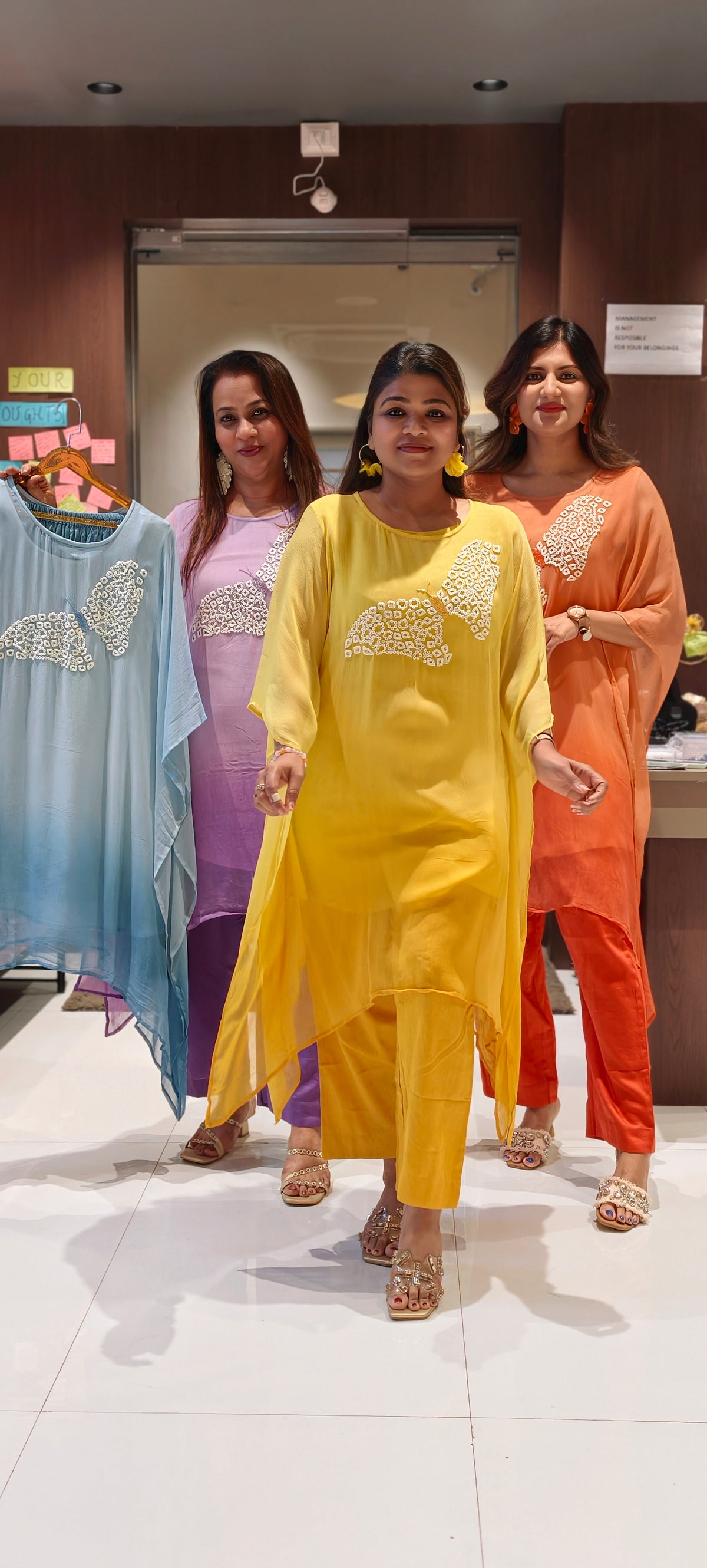 Cut-Dana Butterfly Elegant Embroidery Front Work Beautiful Shades Chinon Kaftan With Matching Inner & Bottom- 16333