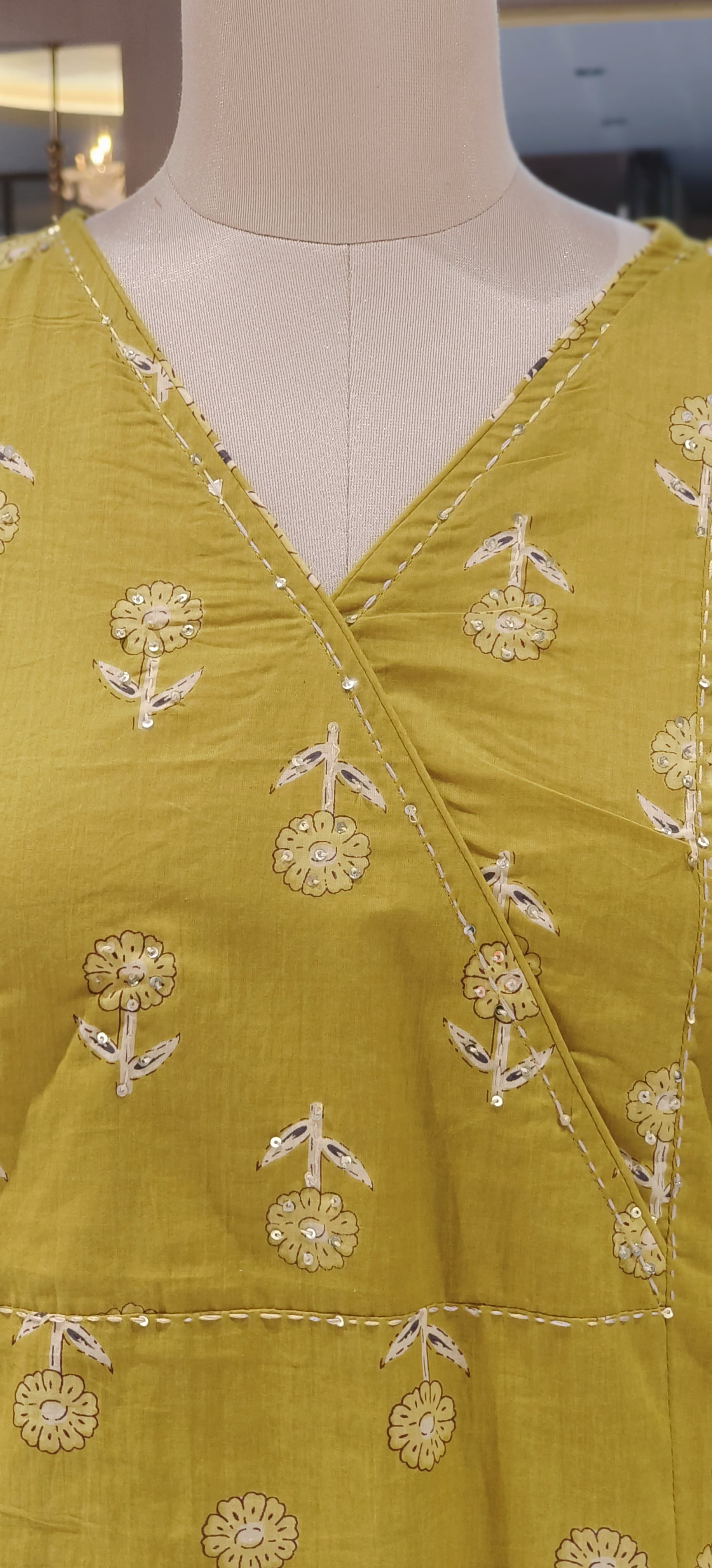 Classic Angrakha style Handcrafted Block Print Cotton Kurta Set for Elegant Everyday Wear