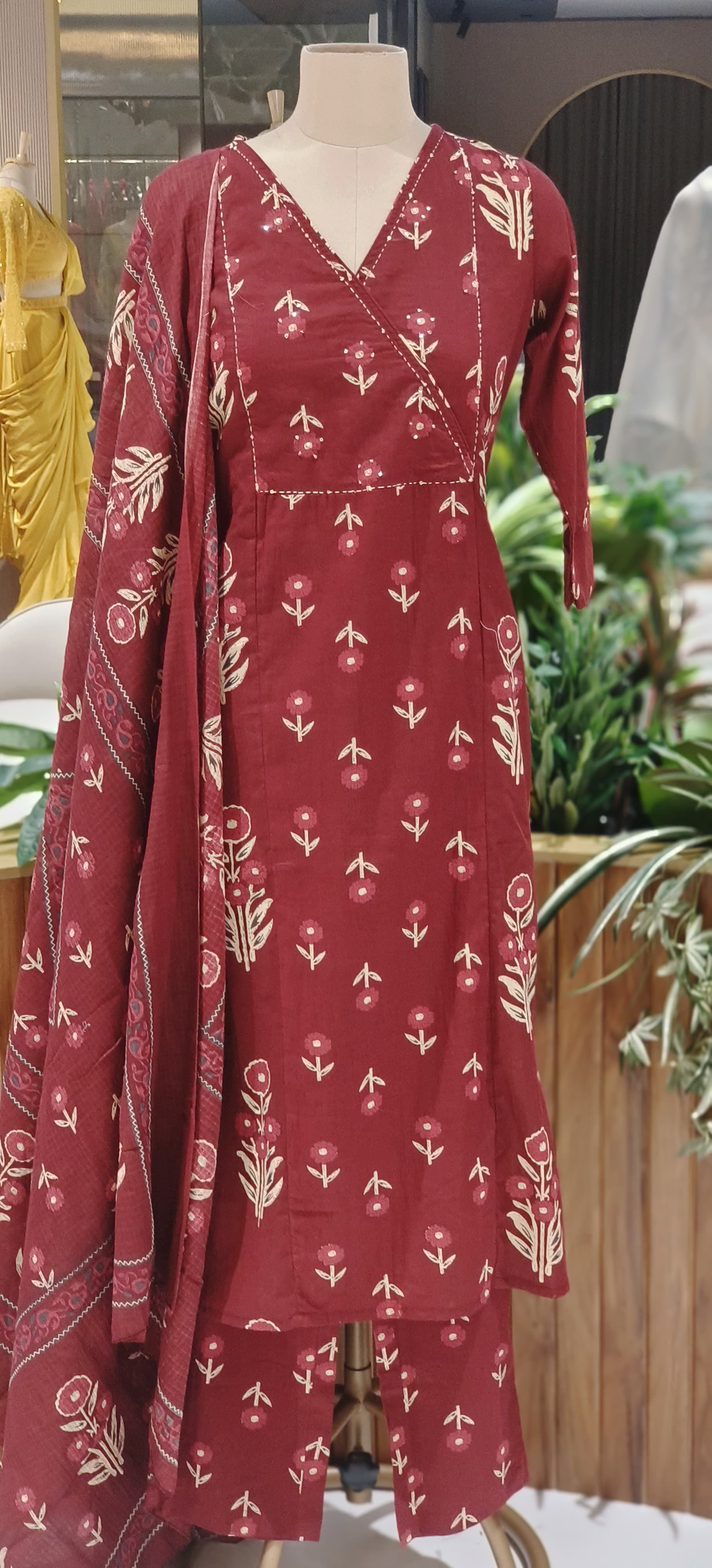 Classic Angrakha style Handcrafted Block Print Cotton Kurta Set for Elegant Everyday Wear