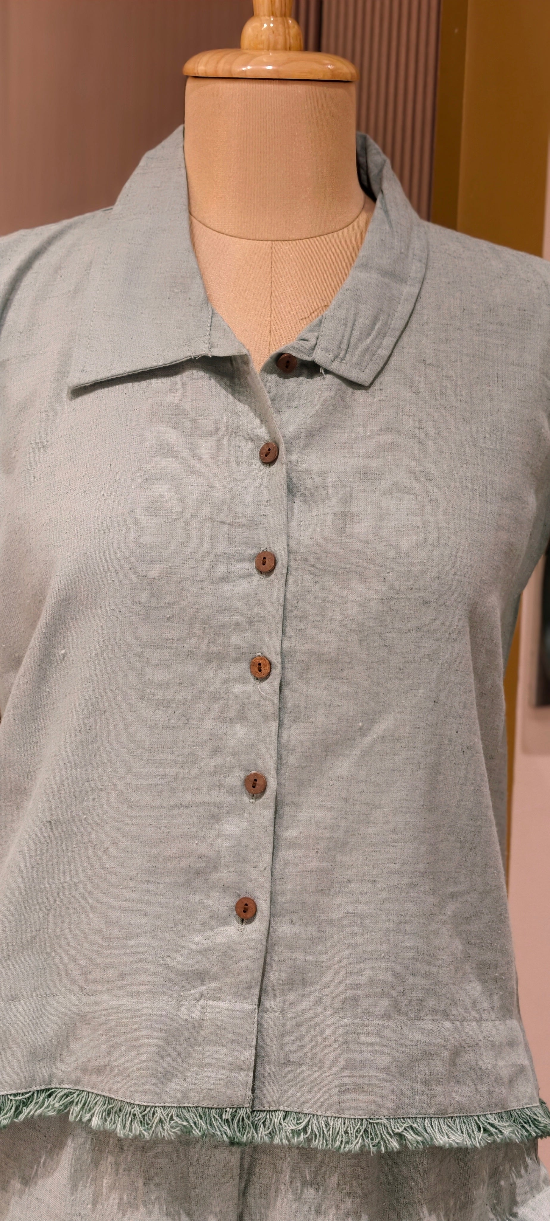 Handloom Cotton Shirt Co-Ord Set with With Short Top & Statement Flared Bottom Pants-14192 RB177